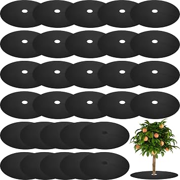 Macarrie 30 Pieces Weed Barrier Mats Non Woven Tree Mulch Ring Thickened Tree Protectors Mat Black Mulch Reusable Rings Landscaping Plant Cover Round Anti Grass Gardening Fabric Cover32.2 Inch