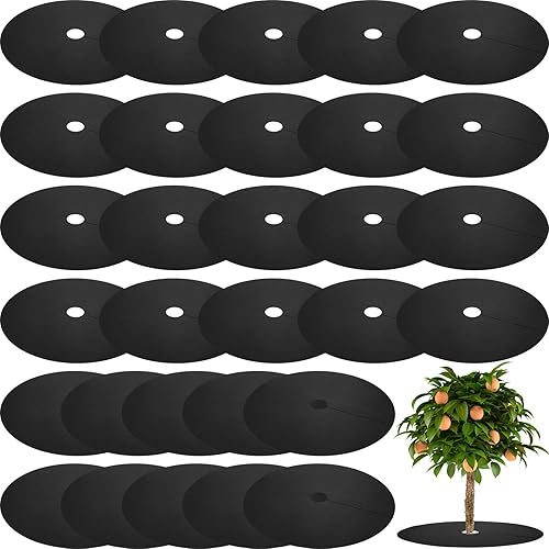 Macarrie 30 Pieces Weed Barrier Mats Non Woven Tree Mulch