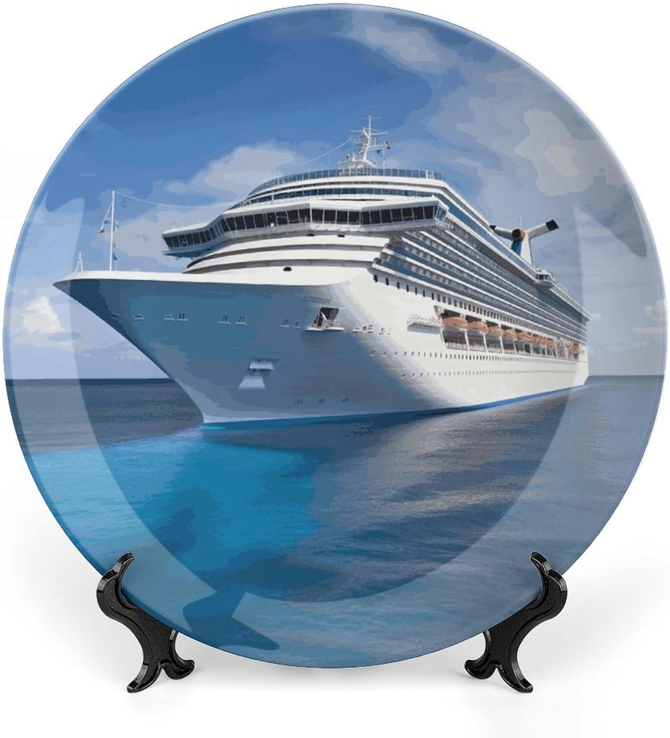 Cruise Ship Bone China Decorative Plate with Display Stand, Ceramic Ornaments Plate for Wall Hanging, Personalized Porcelain Plates for Office, Living Room 8inch
