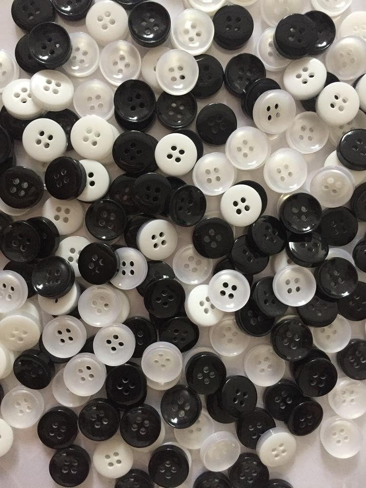 200 Pieces Cloth Buttons 12.5MM Resin Round 4 Holes Small Sewing Crafts Buttons, Shirt Buttons in White and Black