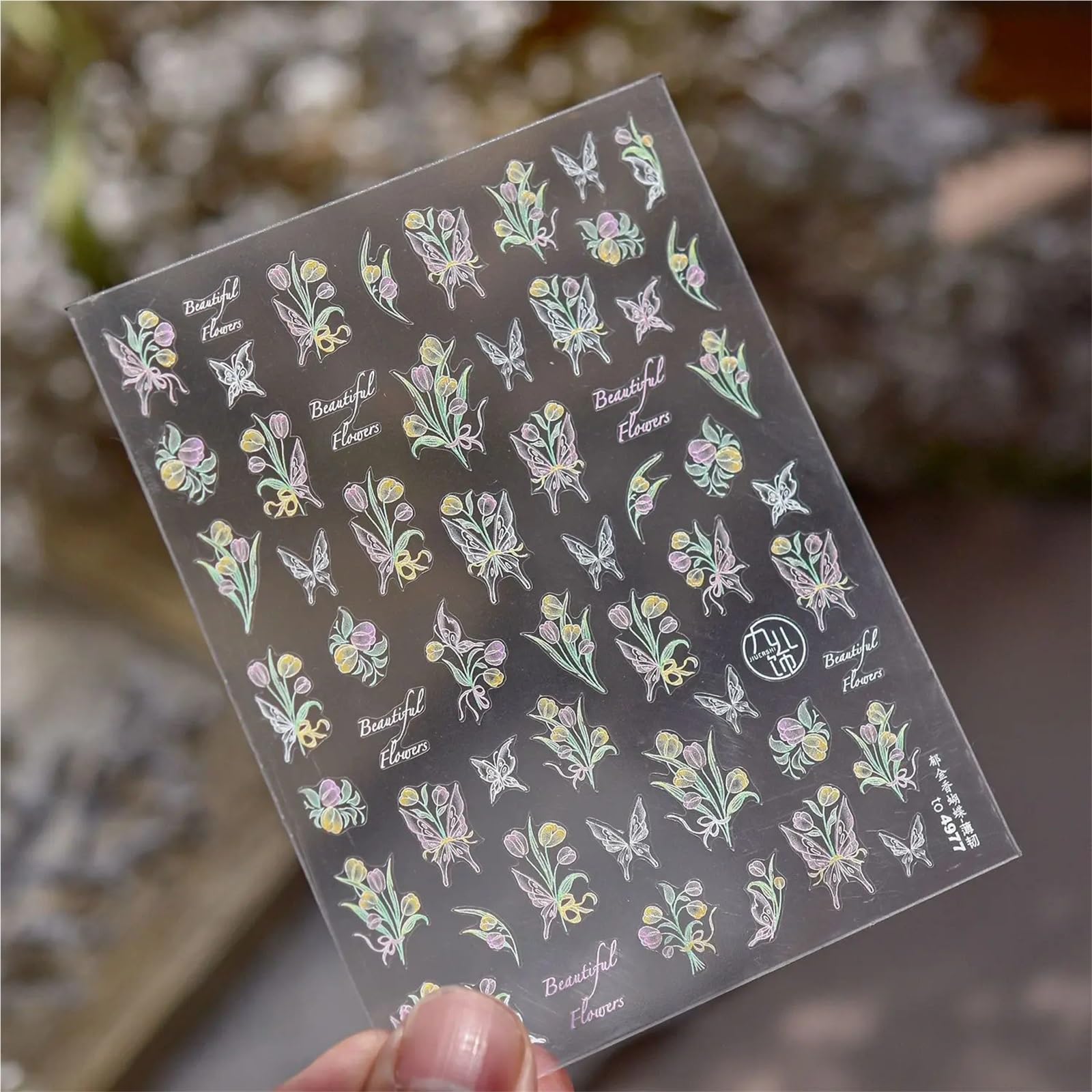 3pcs Sweet Pink Flower Nail Art Stickers Crystal Diamond 5D Rose Butterfly Self Adhesive Nails DIY Manicure Decorations(Color7)
