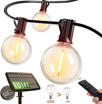 Addlon 100FT Solar String Lights with G50 Bulbs, Waterproof Outdoor Lighting