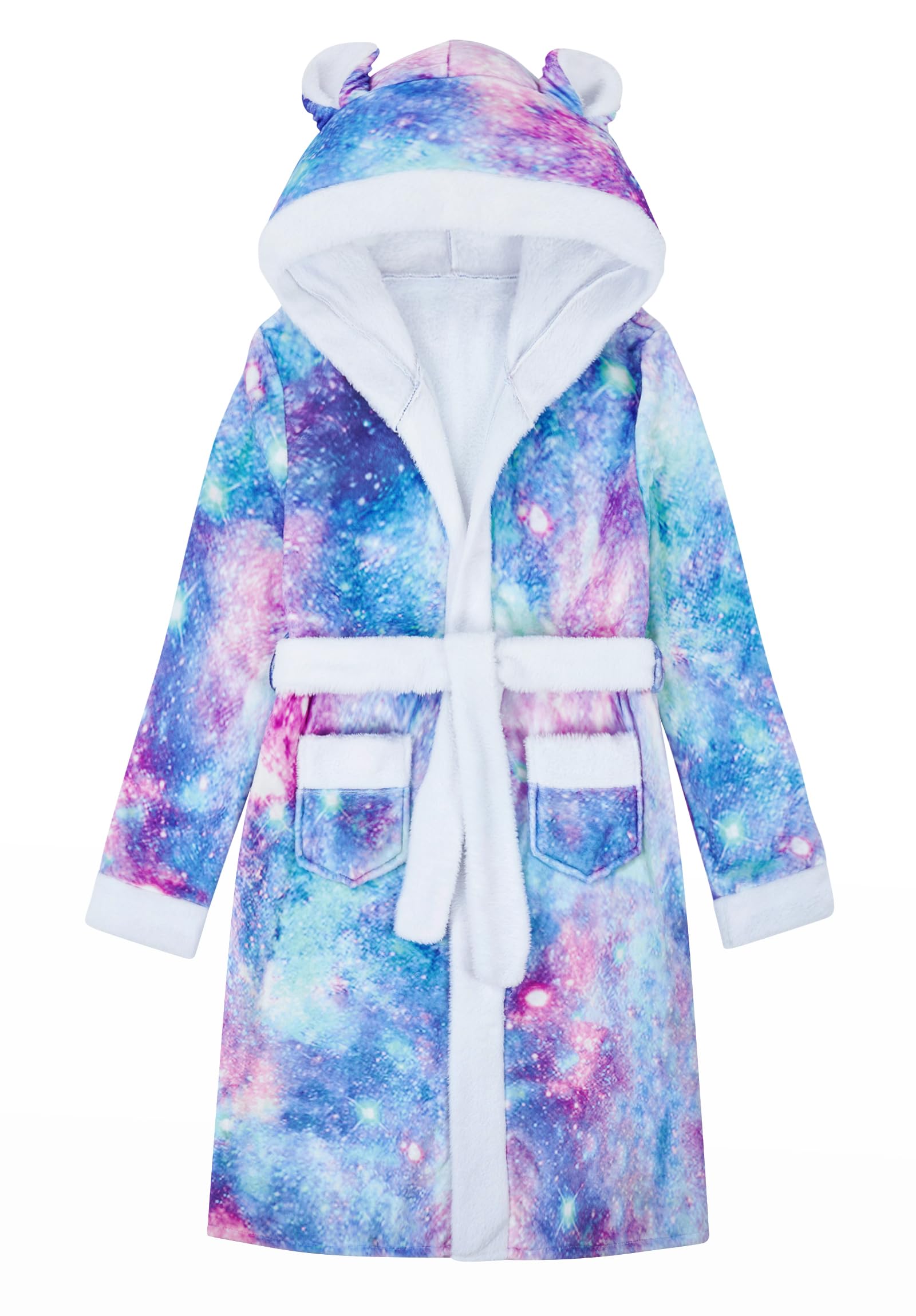 FunnycokidGirls Robes Kids Hooded Bathrobe Soft Fleece Pajamas Plush Flannel Sleepwear 4-14 Years