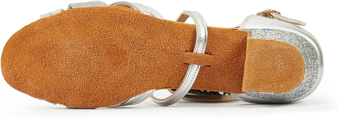 missfiona Kids Ballroom Dance Shoes Latin Salsa Suede Sole Dancing Dress Shoes for Girls
