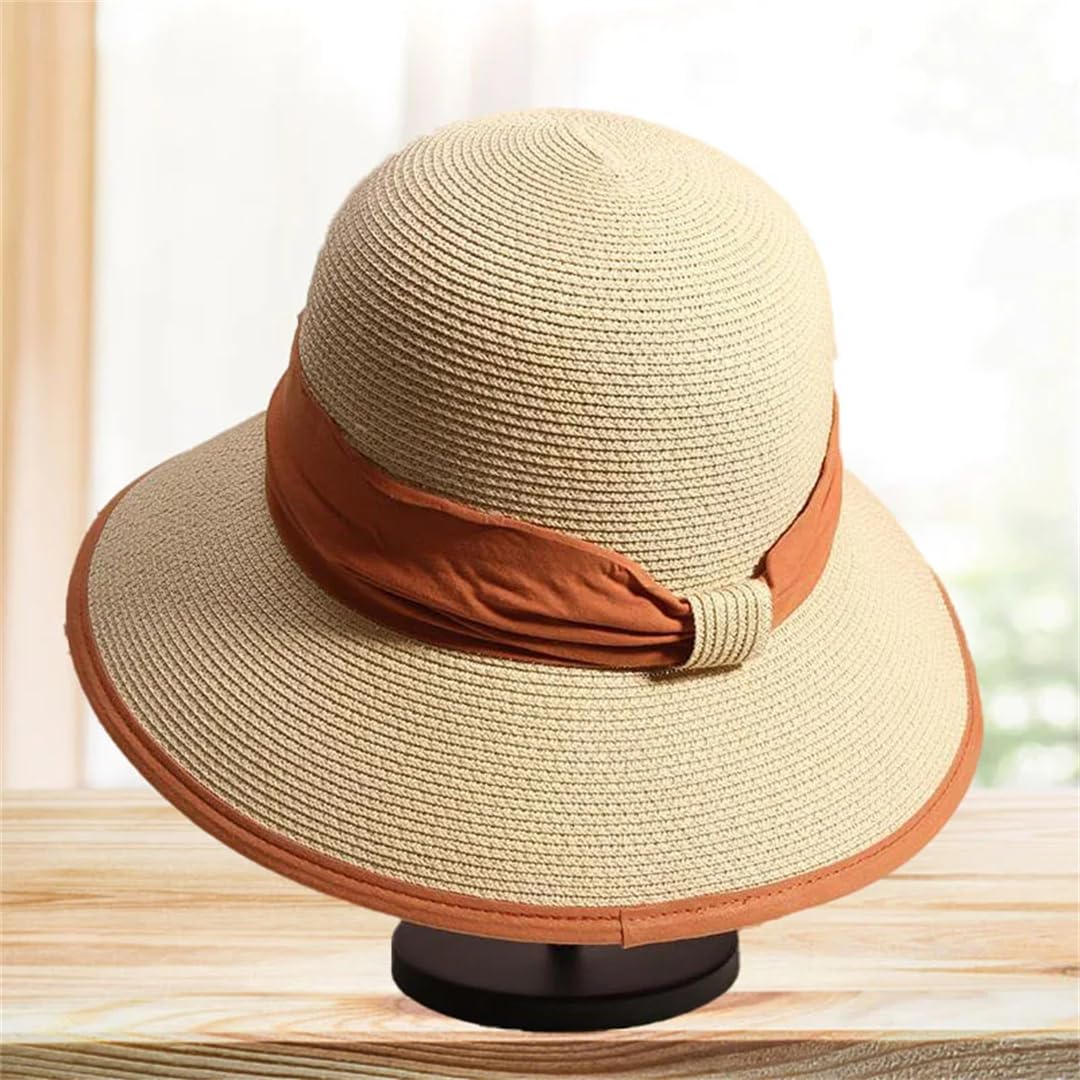 Yeuyyben Cappello da spiaggia da donna per l'estate all'aperto in tinta unita retrò cappello da sole cappello da donna cappello di paglia con visiera grande