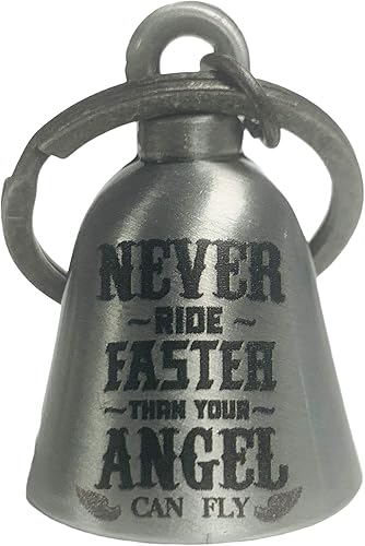 "Nunca montes más rápido que tu ángel puede volar" Campana de motociclista "Evil Spirits". Nuestras campanas personalizadas son de ajuste universal.