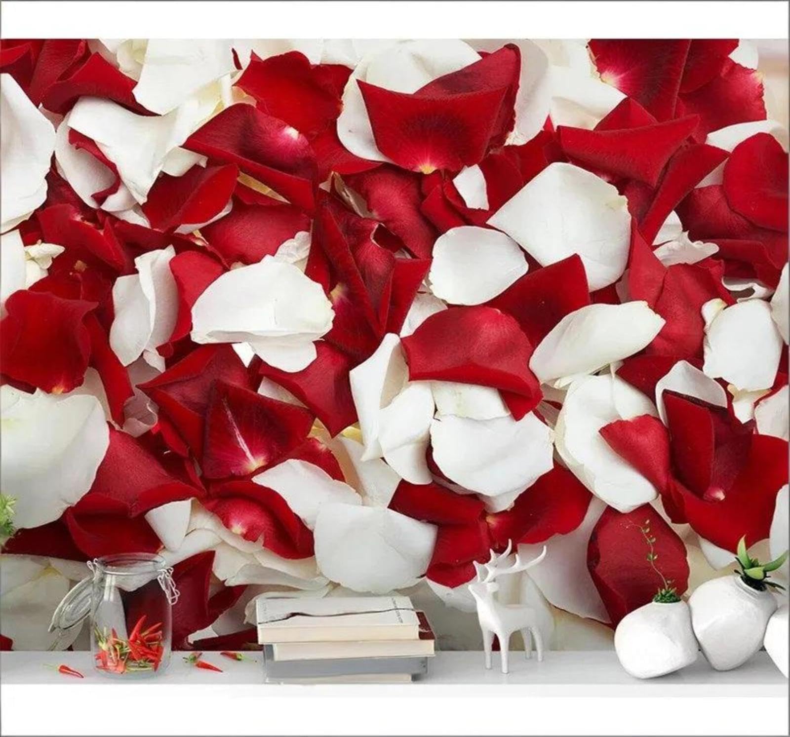 Wallpaper-3D-Xlm 350Cm×256Cm(B×H) Three Dimensional Beautiful Romantic Rose Petals Wedding 3D Wallpaper Easy Install Feature Office Living Room Sofa Bedroom Tv Background Wall Decoration-350Cm×256Cm