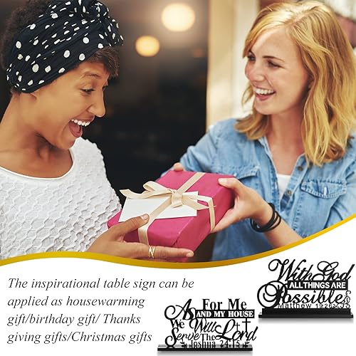 Miniatura 4 de Jetec 2 piezas de arte inspirador de mesa con Dios, todas las cosas son posibles como para mí y mi casa, centro de mesa motivacional, decoración de