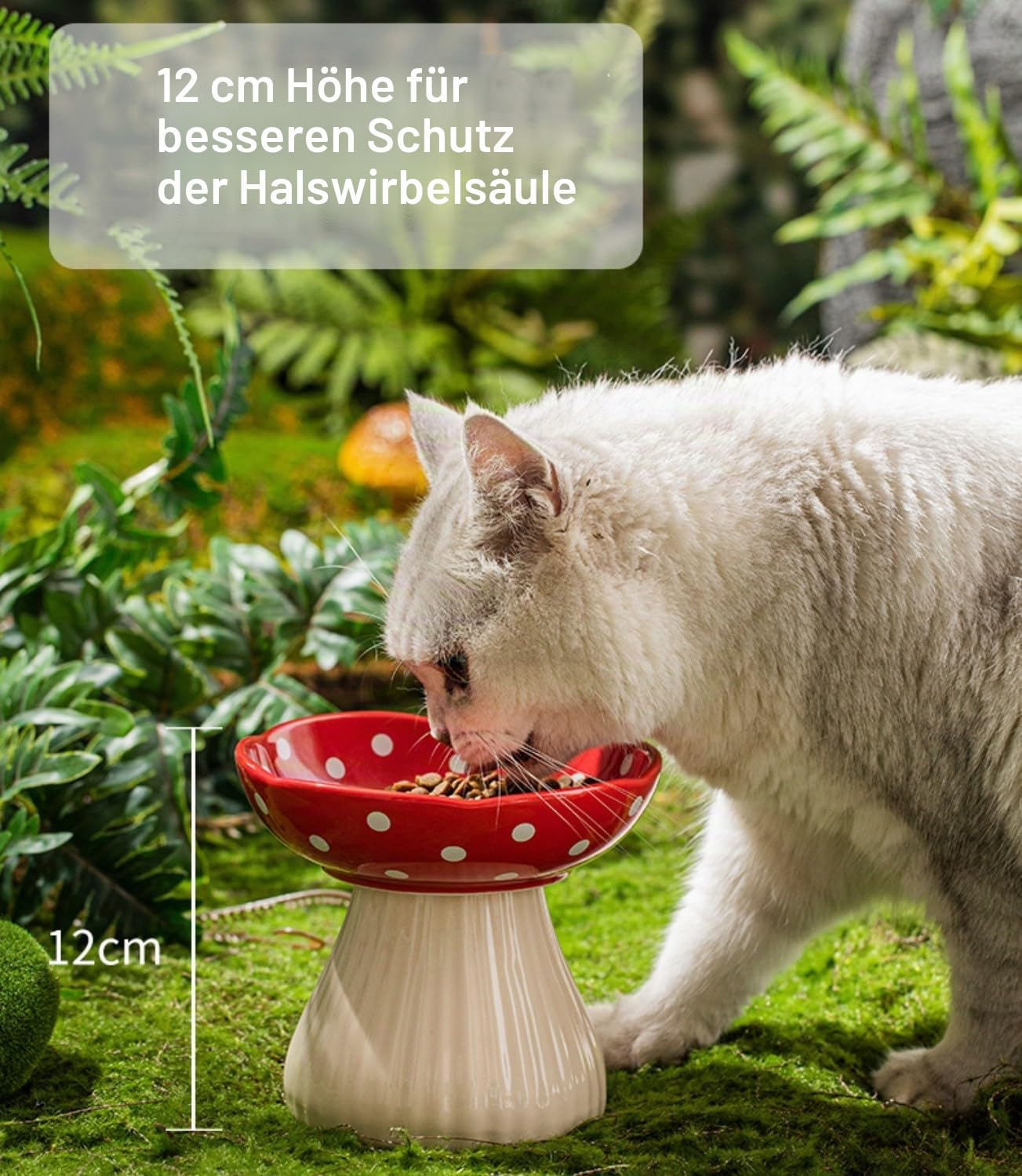 Erhöhte Katzennäpfe aus Keramik mit rutschfestem Silikon-Schutzpolster, pilzförmiges Katzenfutter, Wassernapf, erhöhter Katzennapf, Anti-Erbrechen, 300 ml, Rot und Gelb, 2 Stück