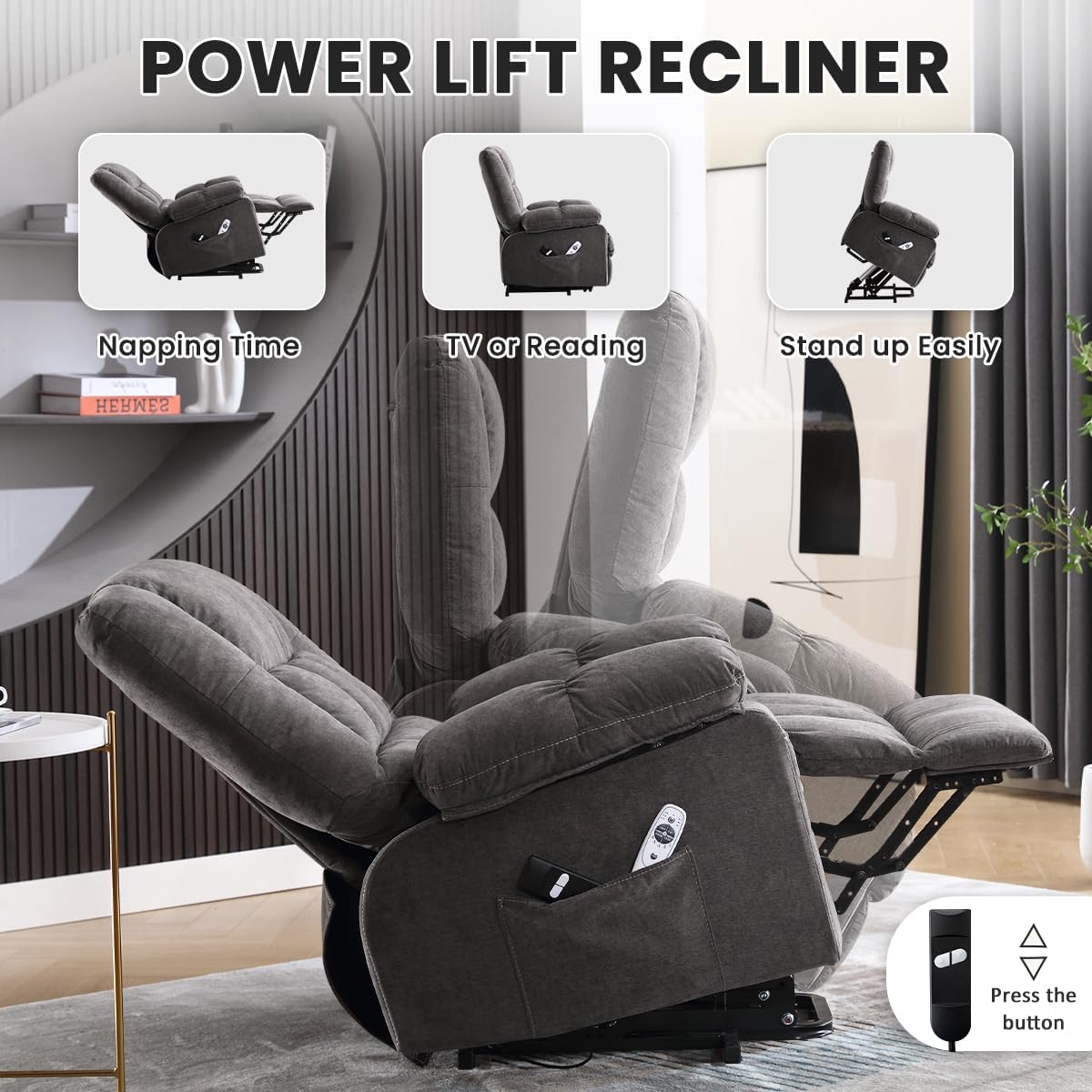 BOSMILLER Power Lift Recliner Chair with Massage and Heat for Elderly,Electric Recliner Single Sofa with Footrest,Side Pocket and USB Charge Port for Living Room