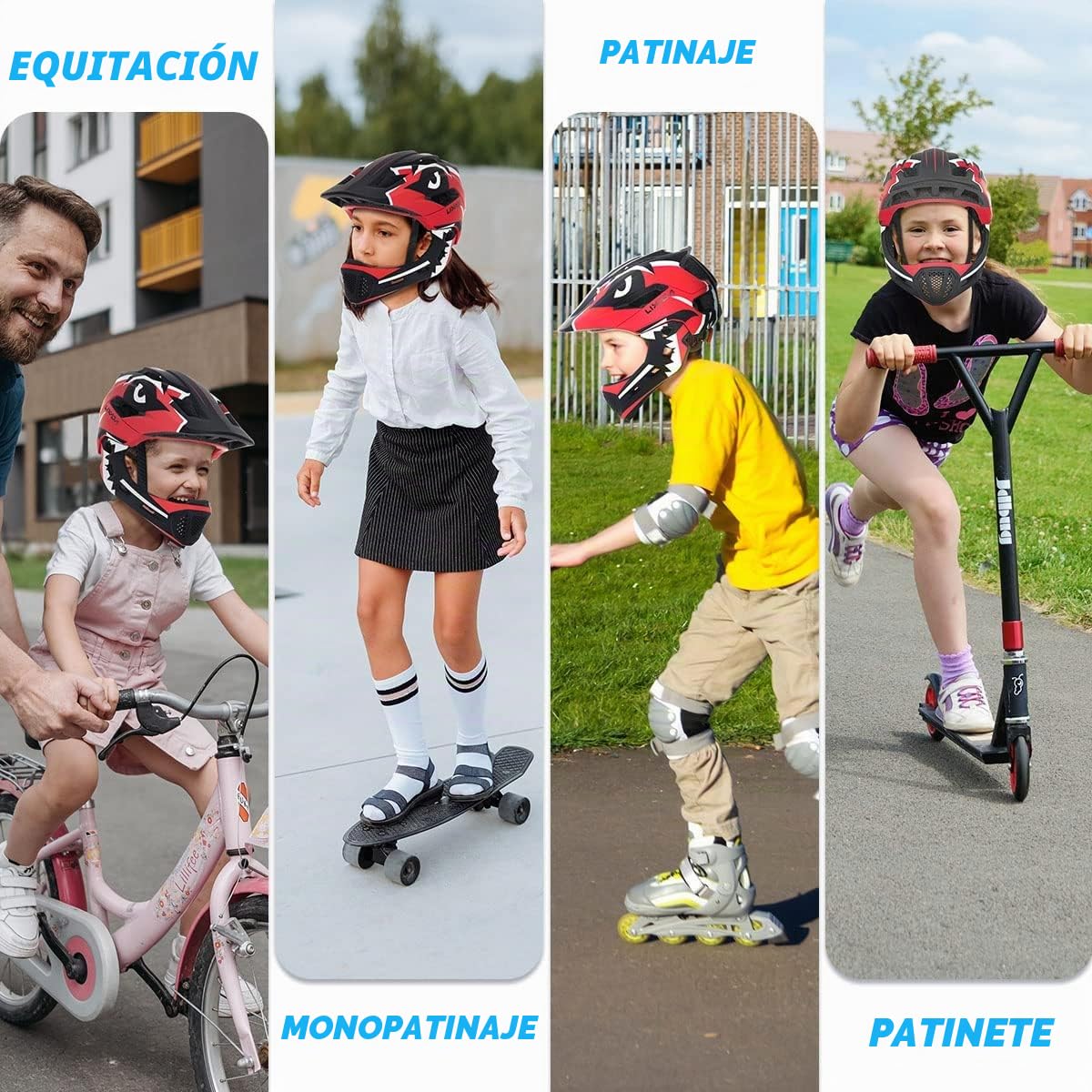 Lixada Casco desmontable de cara completa para niños, casco de seguridad deportivo para ciclismo, patinaje, patinaje sobre ruedas