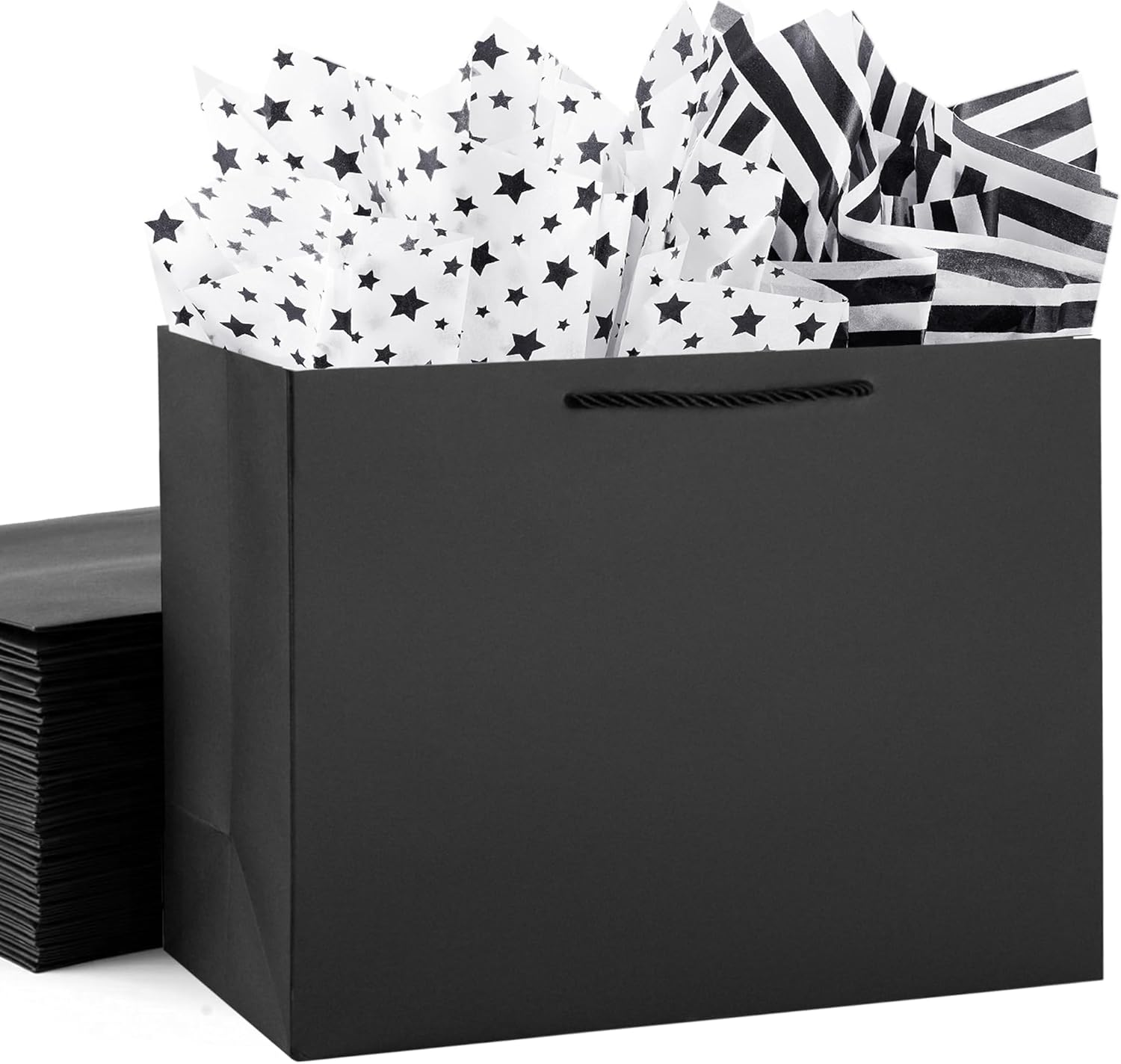 4 Pack Extra Large Black Gift Bags, Large Gift Bags with Tissue Paper, 16x6x12 Inches, Gift Bags for Small Business, Bridal Showers, Wedding, Christmas