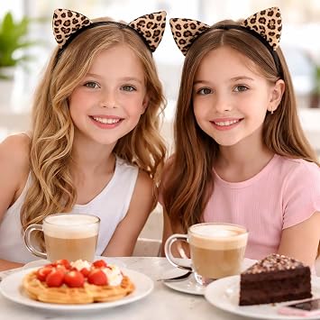 Leopard Print Cat Ear Headband, Black Alice Band with 2 Attached Ears | Beige panels with brown markings, holds hair back, for adult fancy dress, parties, festivals, outfits and themed photos