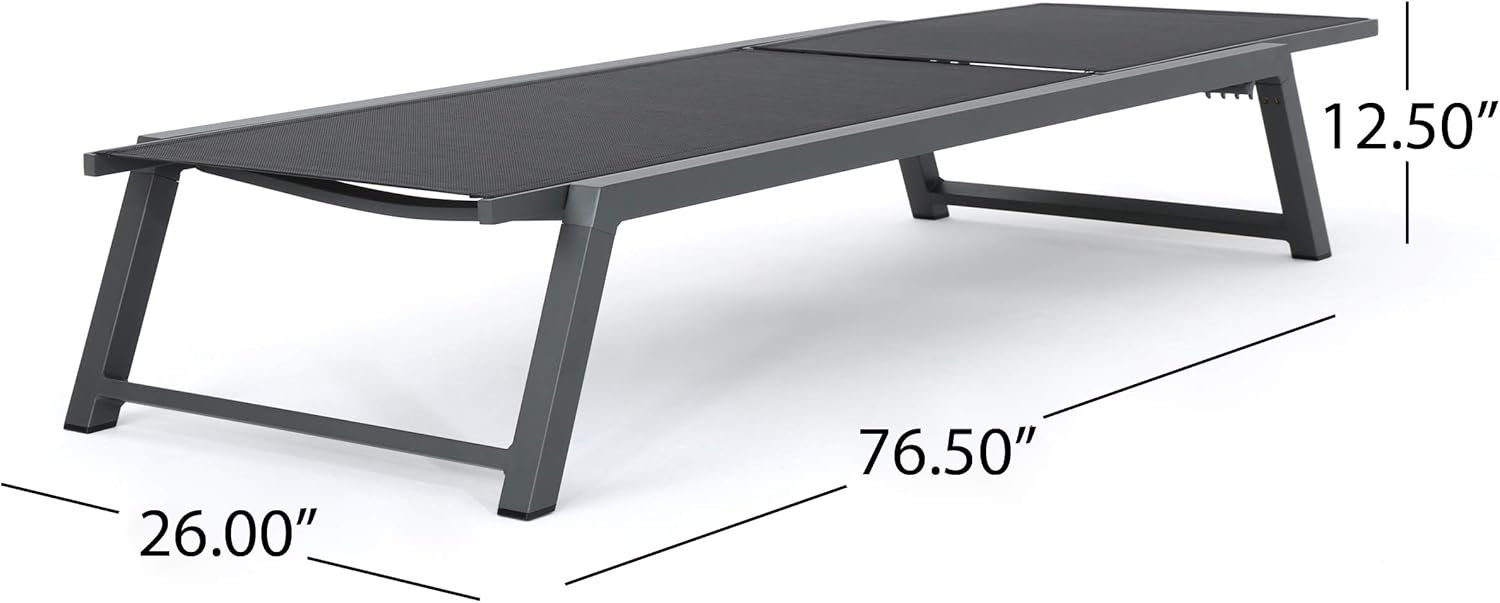 Christopher Knight Home Myers Outdoor Mesh Chaise Lounges with Aluminum Frame, 2-Pcs Set, Black Mesh / Grey