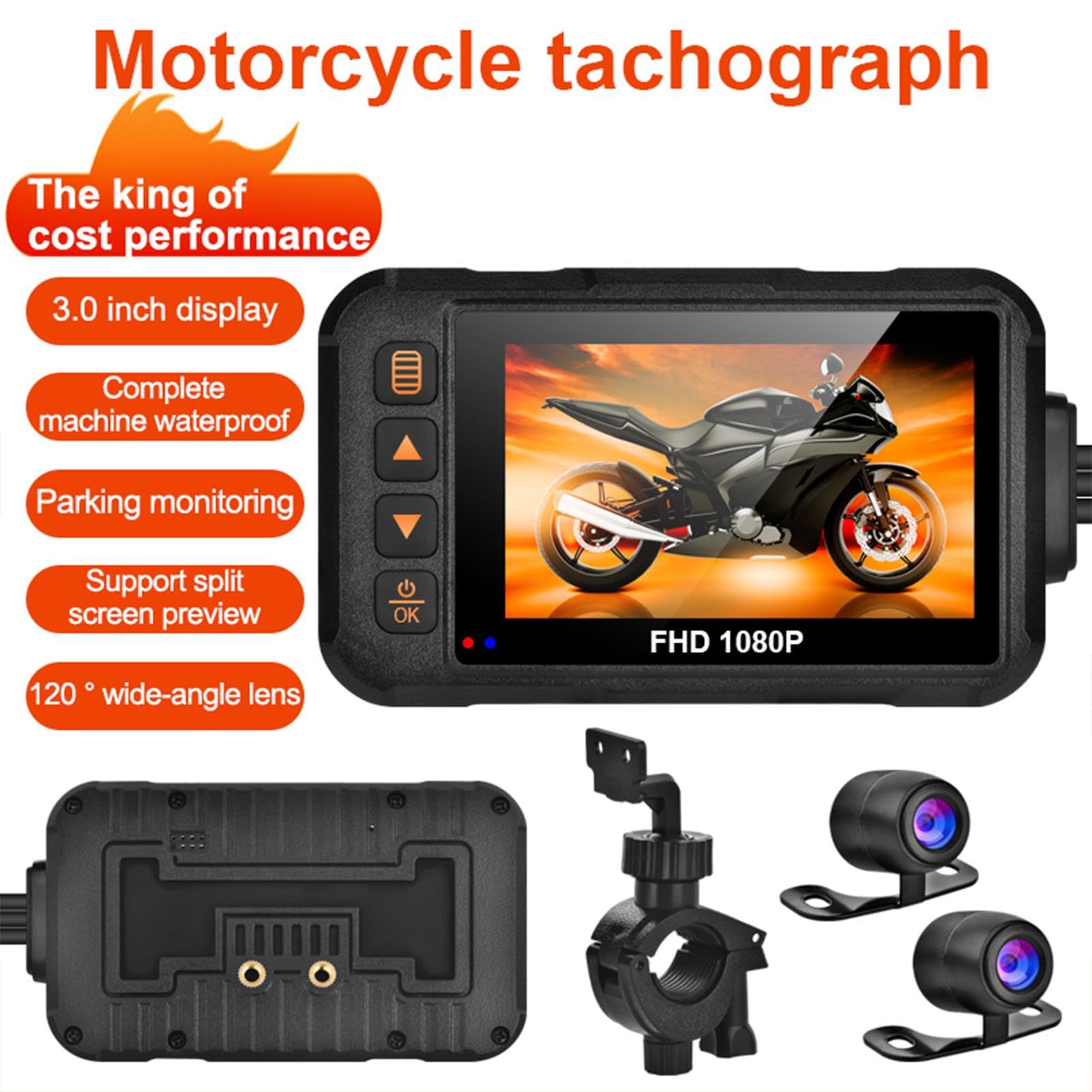 Cámara De Salpicadero Moto Delantera Y Trasera 3 Pulgadas Grabar Coches Motocicletas,Motocicleta, Grabación En 1080P, Resistente Al Agua Gran Angular, Vista Frontal A