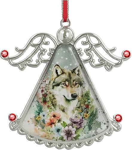 Miniatura 10 de XUTAI Ángel de árbol de Navidad con flor de cerezo colgante de vidrio, colgante de vidrio de ángel para decoración navideña