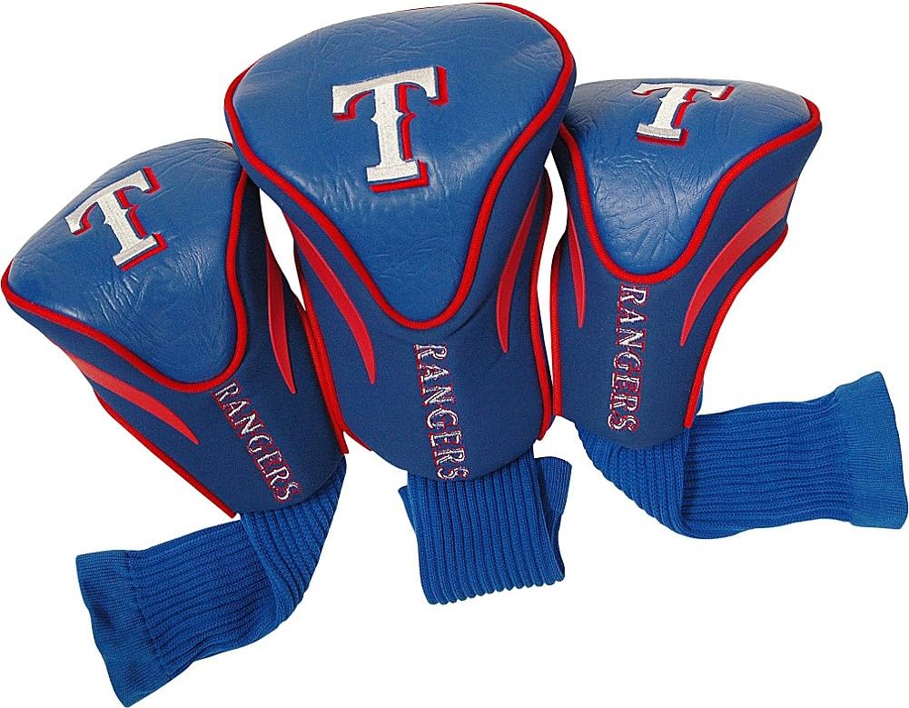 Team Golf MLB Texas Rangers Contour Golf Club Headcovers (3 Count) Numbered 1, 3, & X, Fits Oversized Drivers, Utility, Rescue & Fairway Clubs, Velour lined for Extra Club Protection