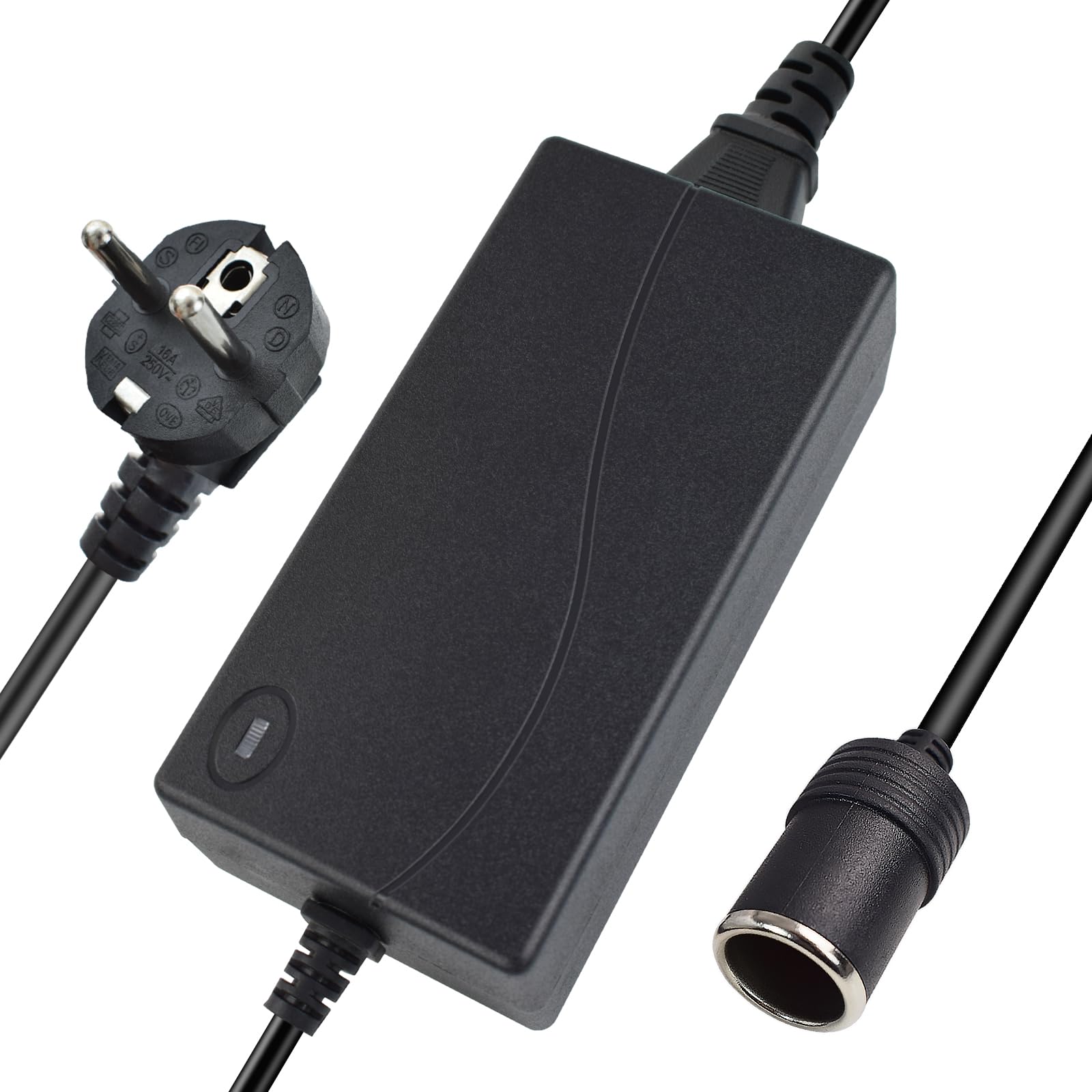 Shentian Alimentatore accendisigari Presa AC a DC Adattatore da 110 V-240 V a 12 V Caricabatteria da auto Convertitore Nero (Adattatore 12 V 15 A