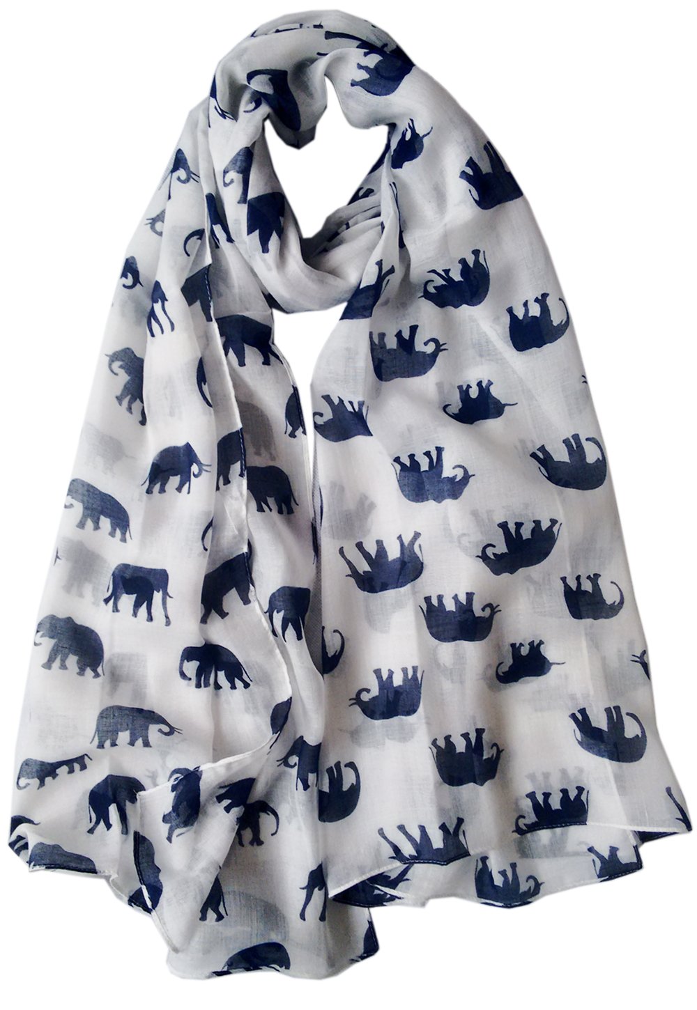 Glamlondon Women's White Blue Elephant Print Scarf