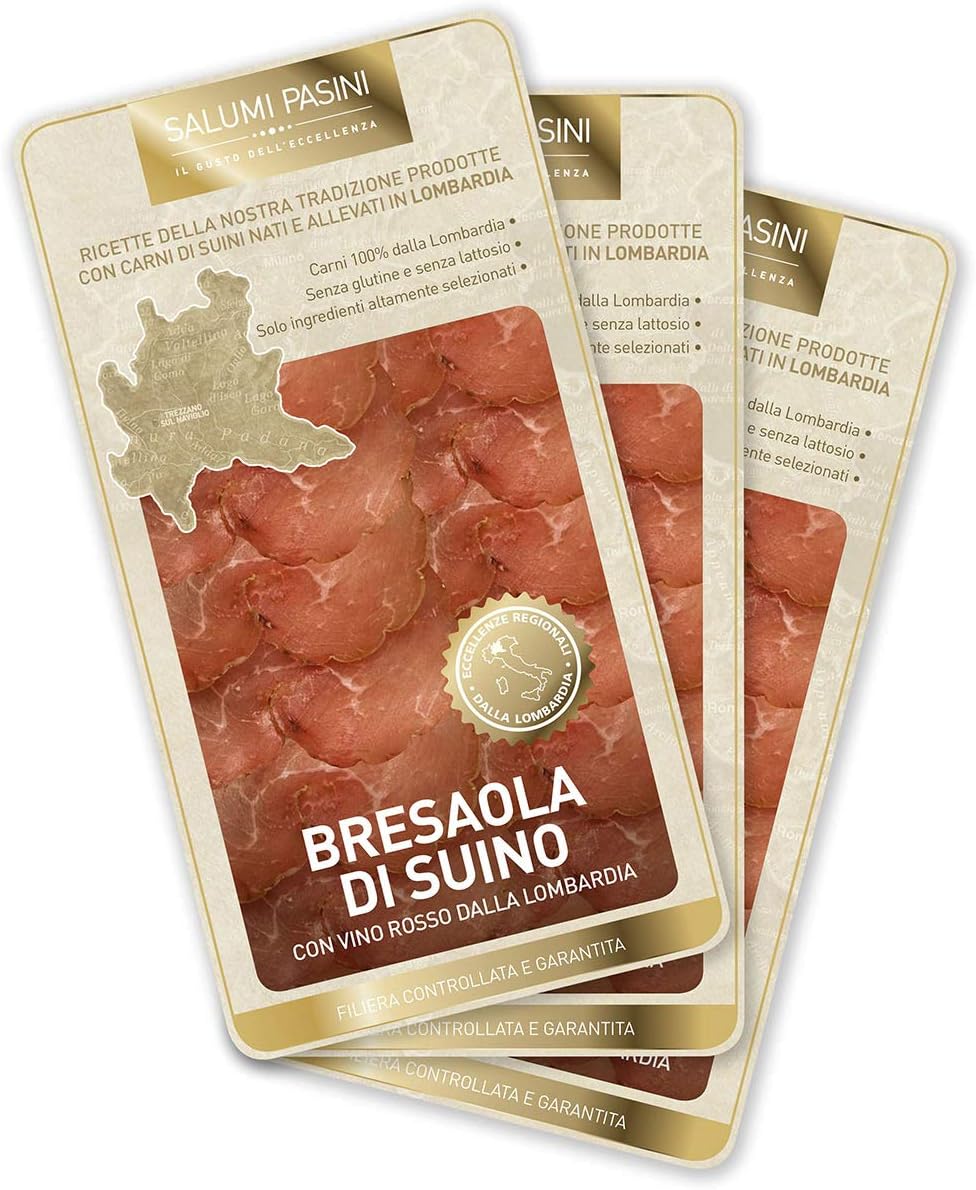 Bresaola di Suino, Pork Bresaola from Lombardy, Regional Excellences from Lombardy, 3 Trays, Salumi Pasini, 60 gr Each