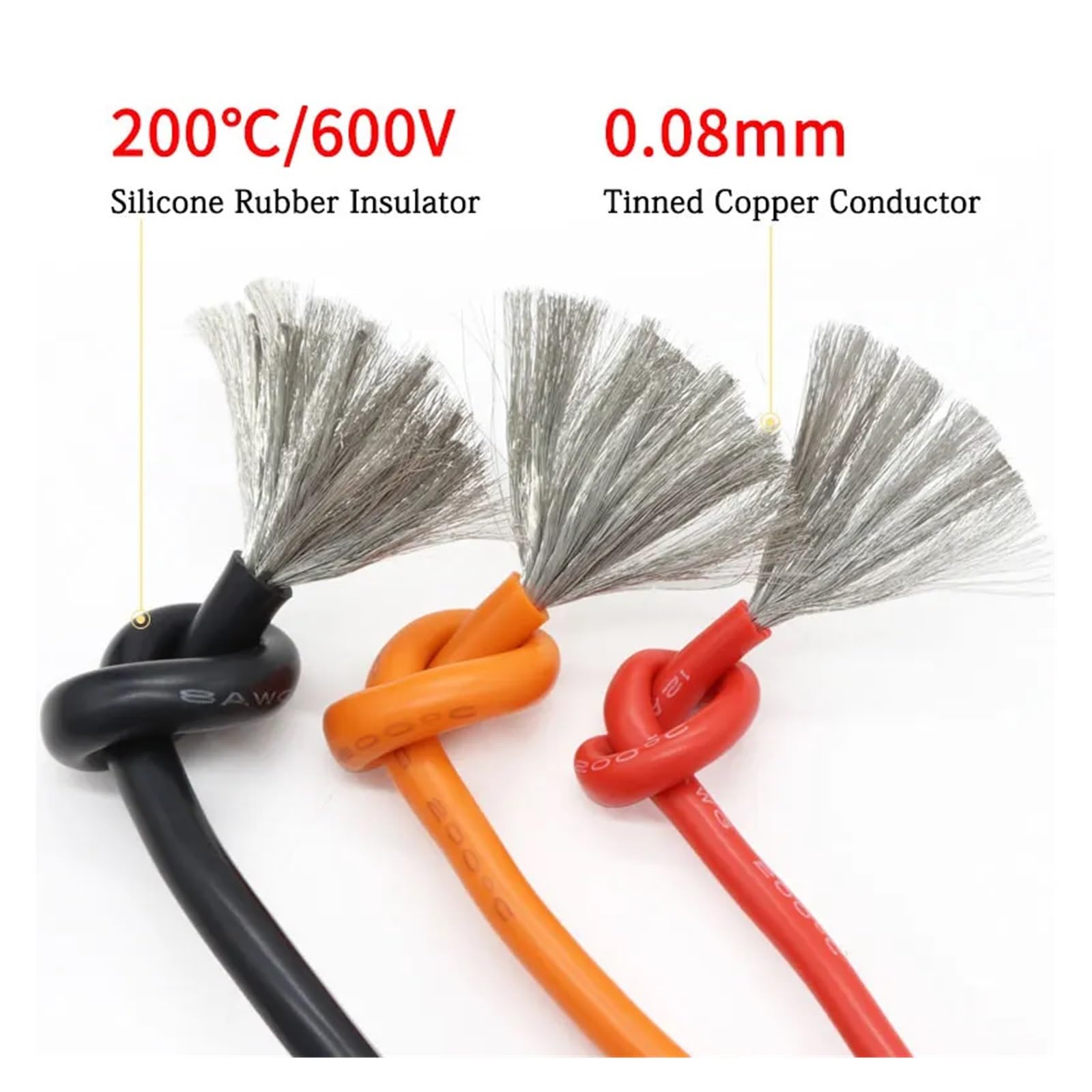 Xuro Cable resistente al calor de 1 m/5 m, calibres 30, 28, 26, 24, 22, 20, 18, 16, 15, 14, 12 y 10 AWG, de silicona ultrasuave, cobre flexible de alta temperatura.(Orange,5 METERS_10AWG)