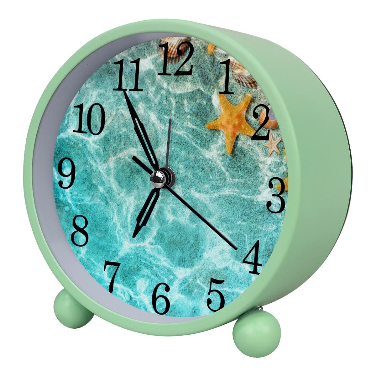 Alarm Clock Ocean Starfish Seashells, Silent Non-Ticking with Night Light