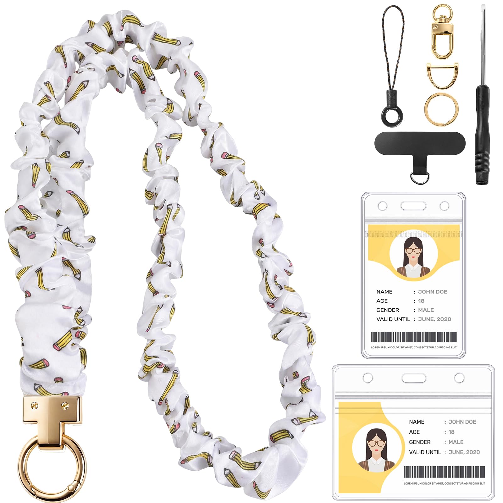 Prudiut Scrunchie Lanyard For Id Badges With Card Holder, Pencil