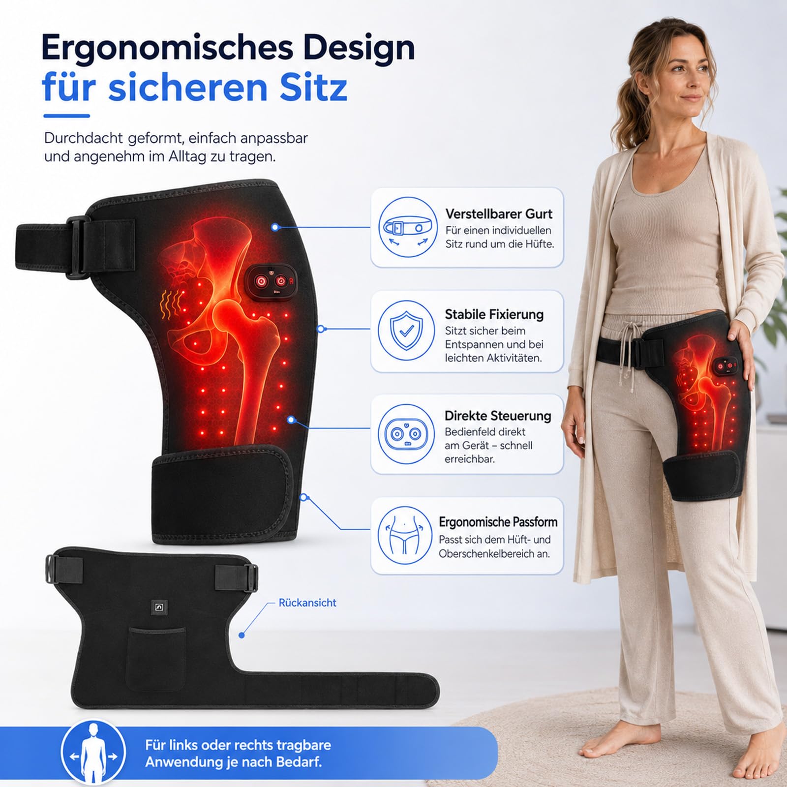 Hipora 4-in-1 Hüftmassager - Mit Wärmefunktion, 4 Massageköpfen