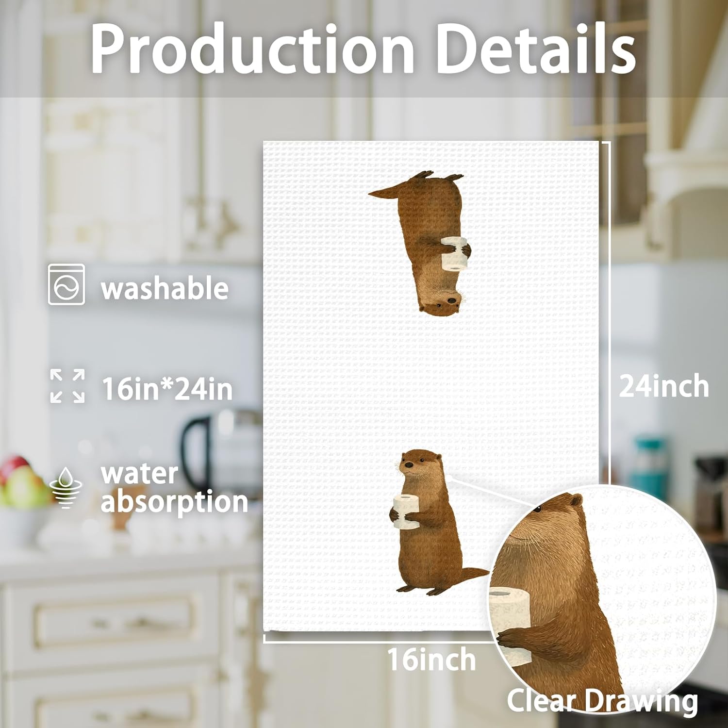 Sea Otter Bathroom Hand Towels, Otter Gifts for Women Kids HandTowels, Funny Coastal Animal Kids Decorative Hand Towel for Washroom Restroom, Cute Sea Otters Kids Bathroom Decor, 16x24In - Image 7