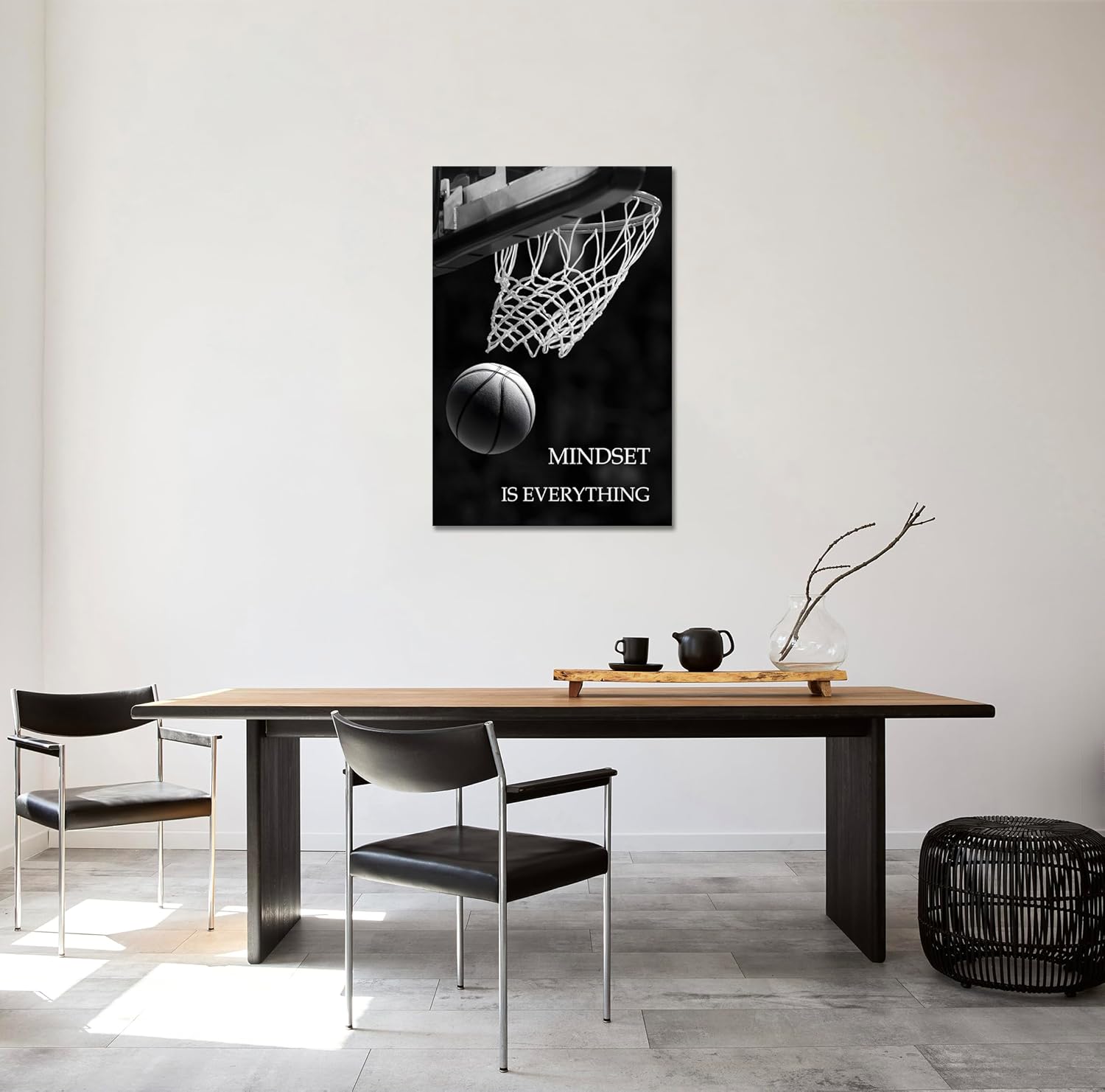 SKASNFAI Mindset is Everything Canvas Wall Art Basketball Poster Room Decor Inspirational Motivational Quotes Print Picture Framed for Boys Room Sports Themed Office Decor (12L x 16W)
