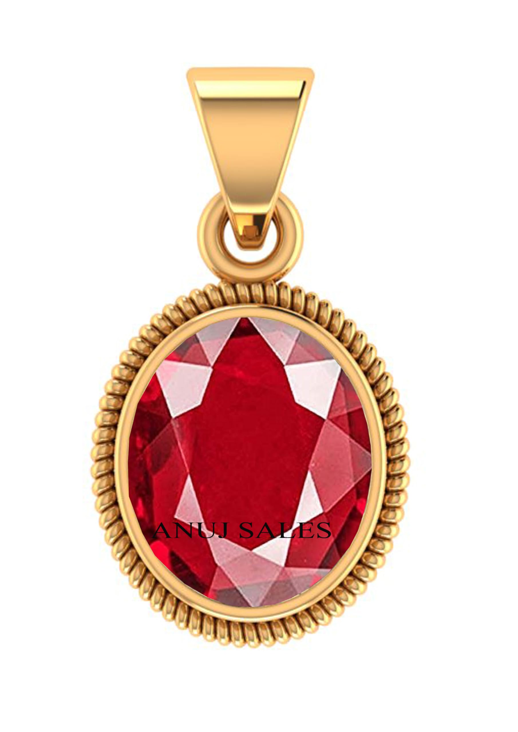 anuj sales Ruby Pendant 15.25 Ratti 14.00 Carat Certified Panchdhatu Gold Plated Birthstone/Astrology/Rashi Ratan Pendant for Men & Women-picture-15