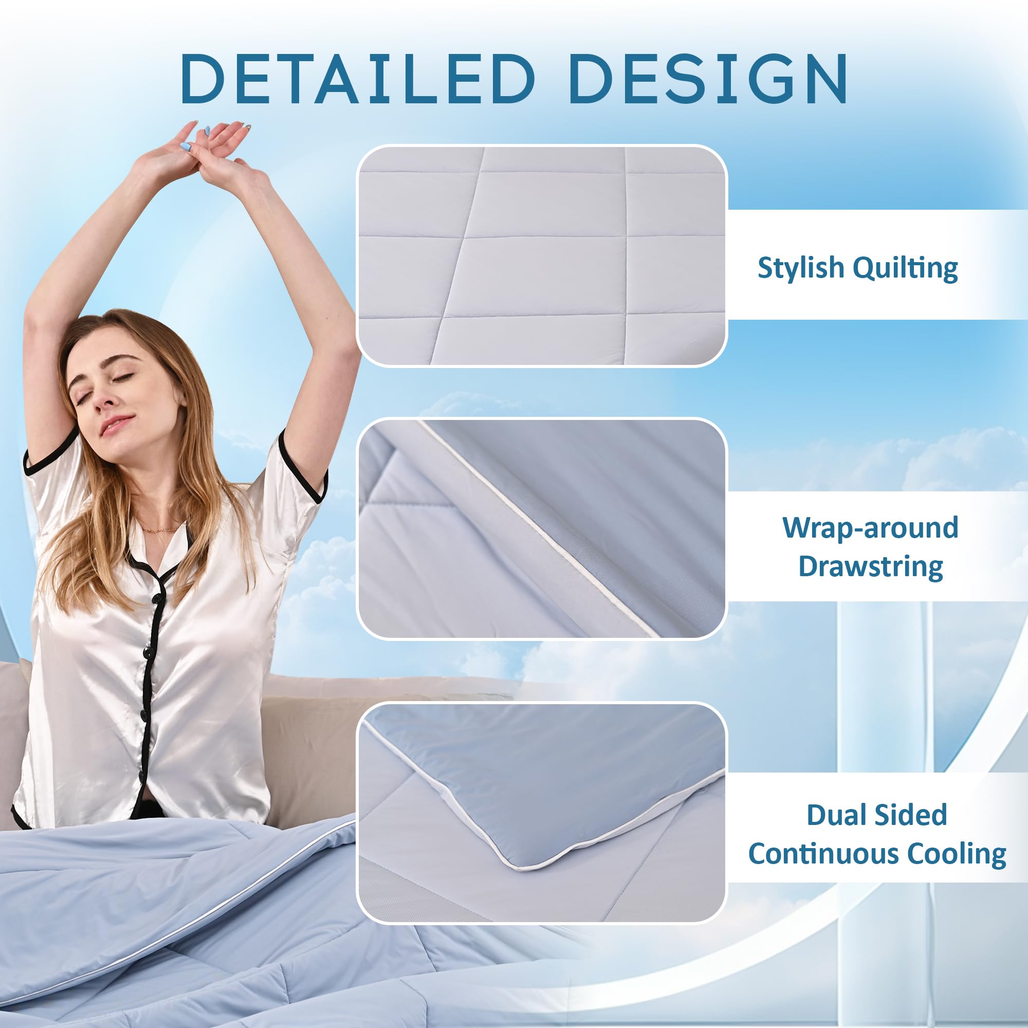 Coperta Rinfrescante Per Estate Q-Max - 228x228 Cm, Leggera, Traspirante, Per Letto Matrimoniale, Divano, Grigio A Righe