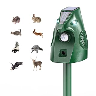 Ultrasonic Animal Deterrent Outdoor, Solar Power Cat Rodent Raccoon Repeller, Rabbit Snake Control Device with Motion Sensor and FIashing Light, Waterproof Outdoor Animal Device for Deer Squirrel - Amazon product rated Grade B