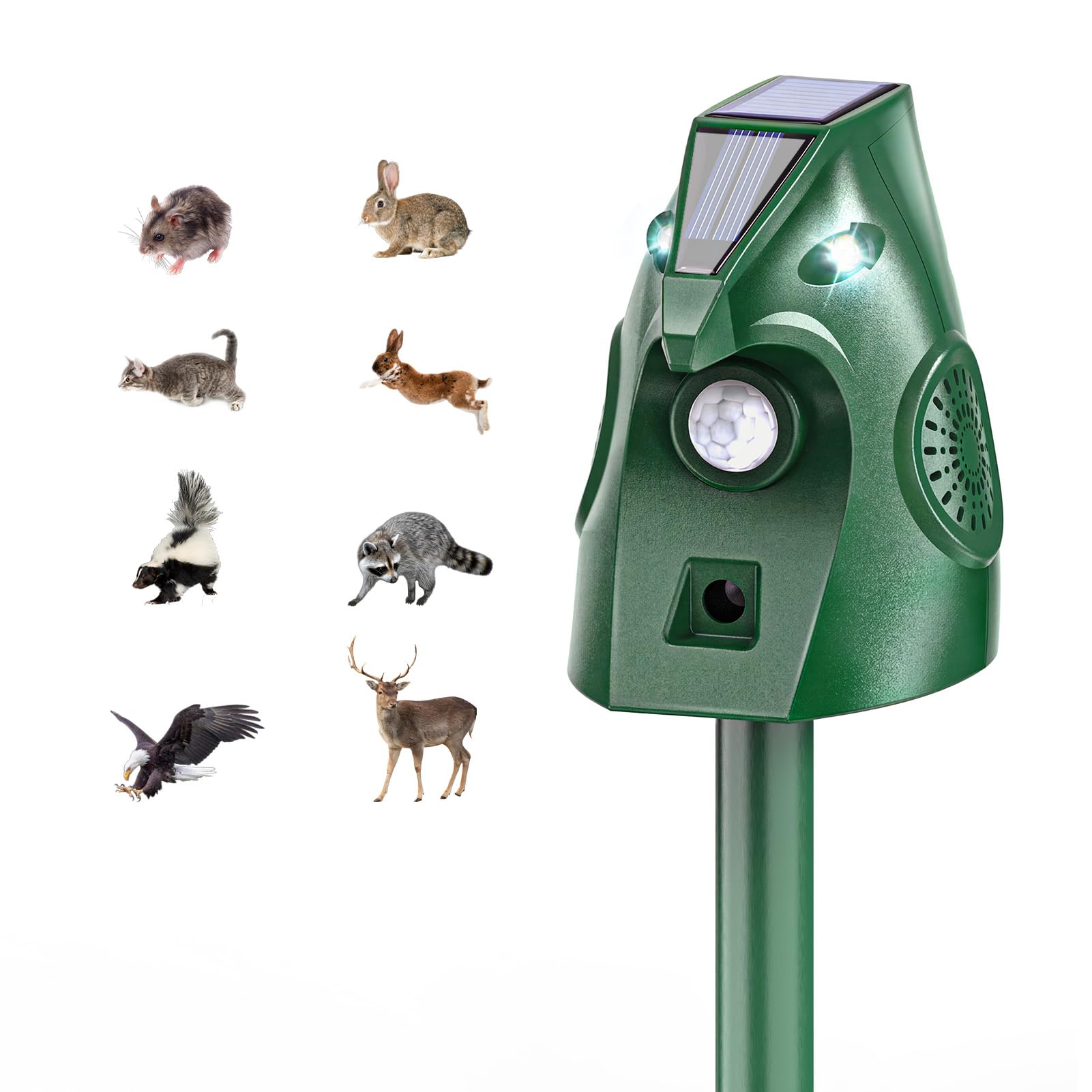 Ultrasonic Animal Repellent Outdoor, Solar Power Cat Rodent Raccoon Repeller, Squirrel Skunk Control Device with Motion Sensor and FIashing Light, Waterproof Rabbt Snake Deterrent for Outdoor - 1