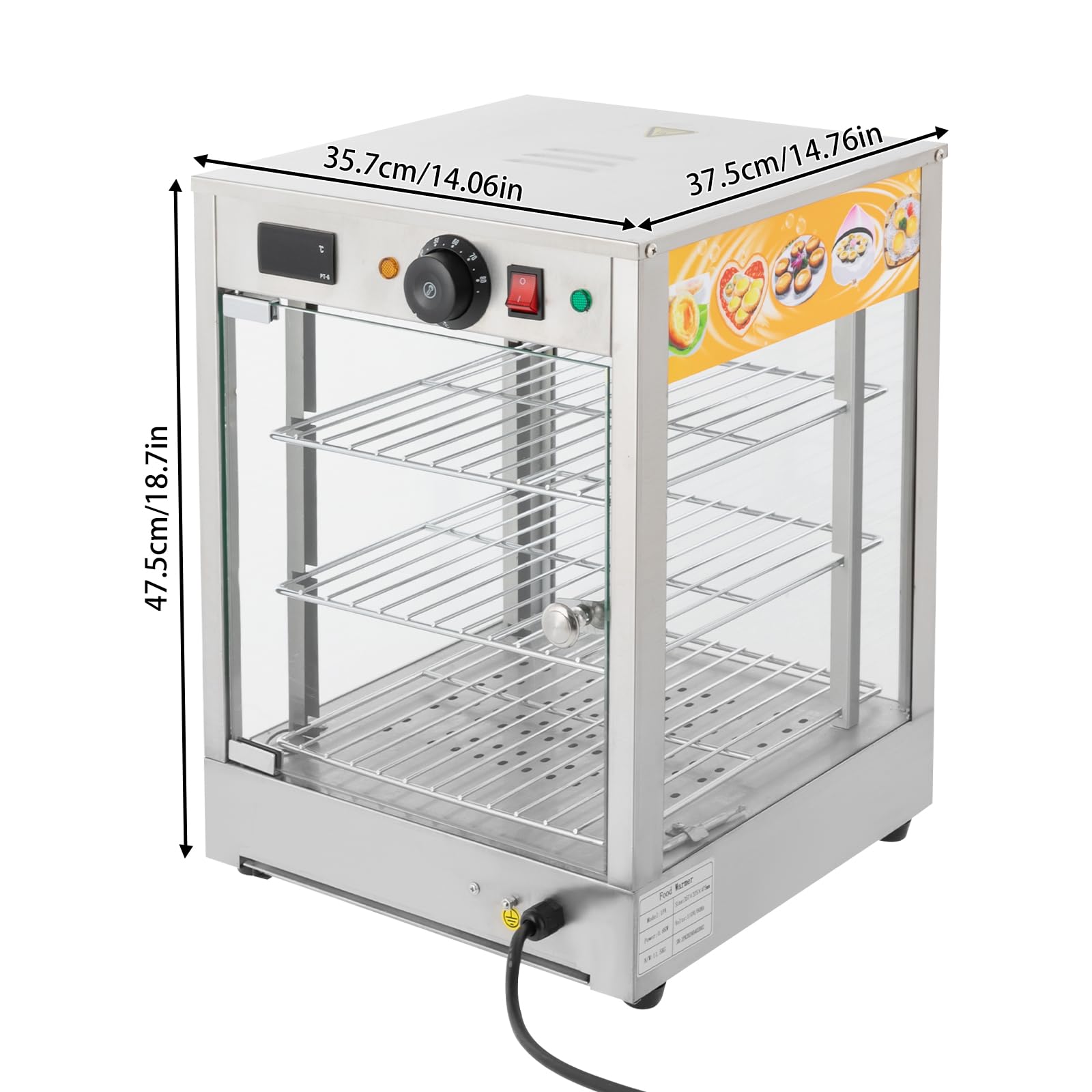 Food Warming Cabinet, 3-Tier 800W Commercial Food Warmer 86?~185? Temperature Control Warm Light Color Food Steamer Bun Warmer Machine with Digital Display Hot Boxes for Catering Silver