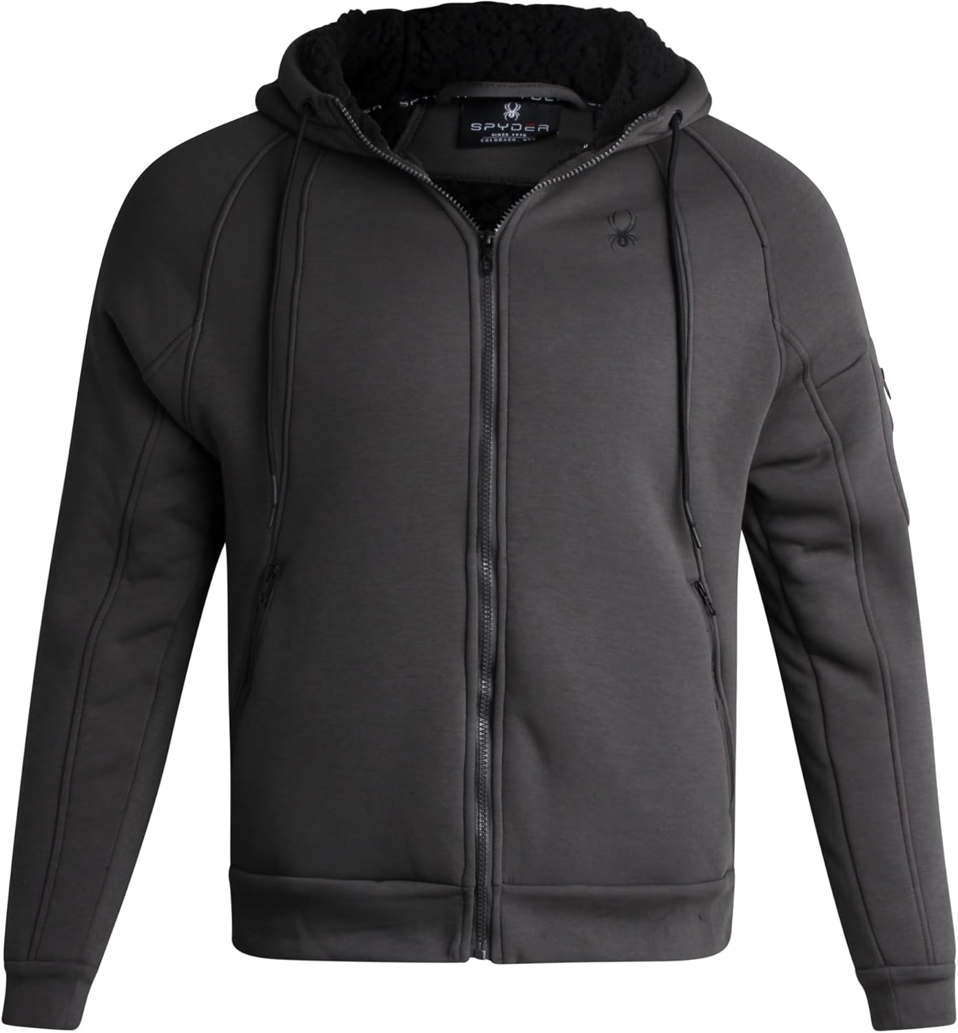 Spyder Mens Sherpa Fur Hoodie - Soft Stretch Waffle Knit Full Zip Up Hoodie Sweatshirt for Men with Cozy Sherpa Fleece Lining - Image 3