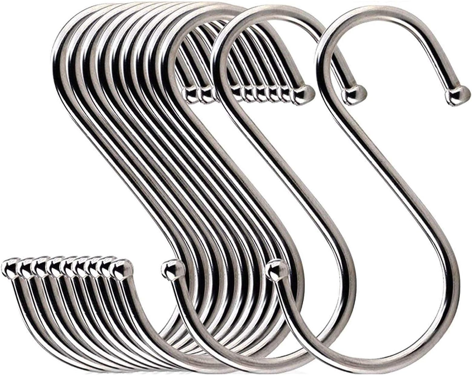 10PCS Stainless Steel S Hook - S Shaped Heavy Duty Hanging Sturdy Metal Hooks for Clothes & Towel - Hanging Hangers Hooks With Round Ball Ends for Home Kitchen, Workshop, Office, Bathroom and Bedroom