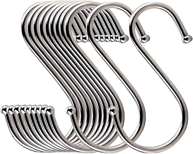 10PCS Stainless Steel S Hook - S Shaped Heavy Duty Hanging Sturdy Metal Hooks for Clothes & Towel - Hanging Hangers Hooks with Round Ball Ends for Home Kitchen, Workshop, Office, Bathroom and Bedroom