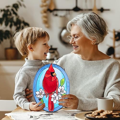 Miniatura 6 de MUMTOP Ventana colgante de vitrales para ventana, paquete de 2 adornos colgantes para ventana de cardenal, arte de pared, panel de vidrio pintado a