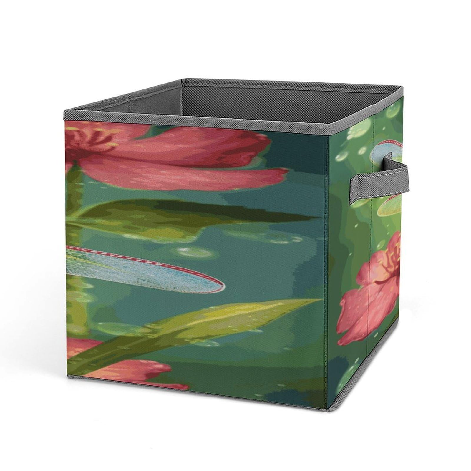 Fodpand Style Dragonflies And Flowers Storage Cubes Foldable Decorative Fabric, Storage Bins Baskets With Handles, Closet Organizers And Storage For Home, Office,Closet, Clothes