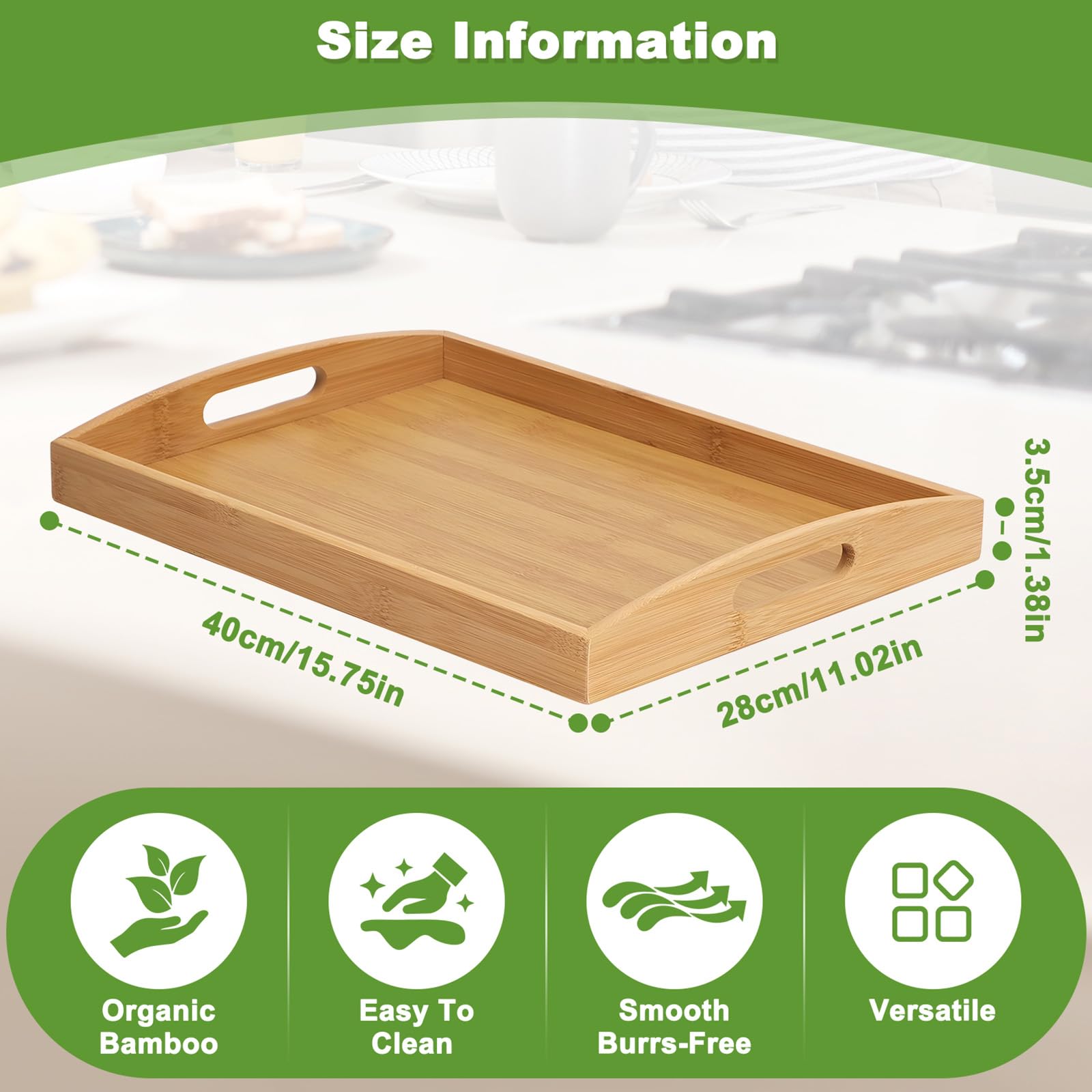 Bambus Tablett Set 2 Stck  Groes & Kleines Serviertablett Holz Mit  Griffen Fr Tee, Snacks, Kaffee