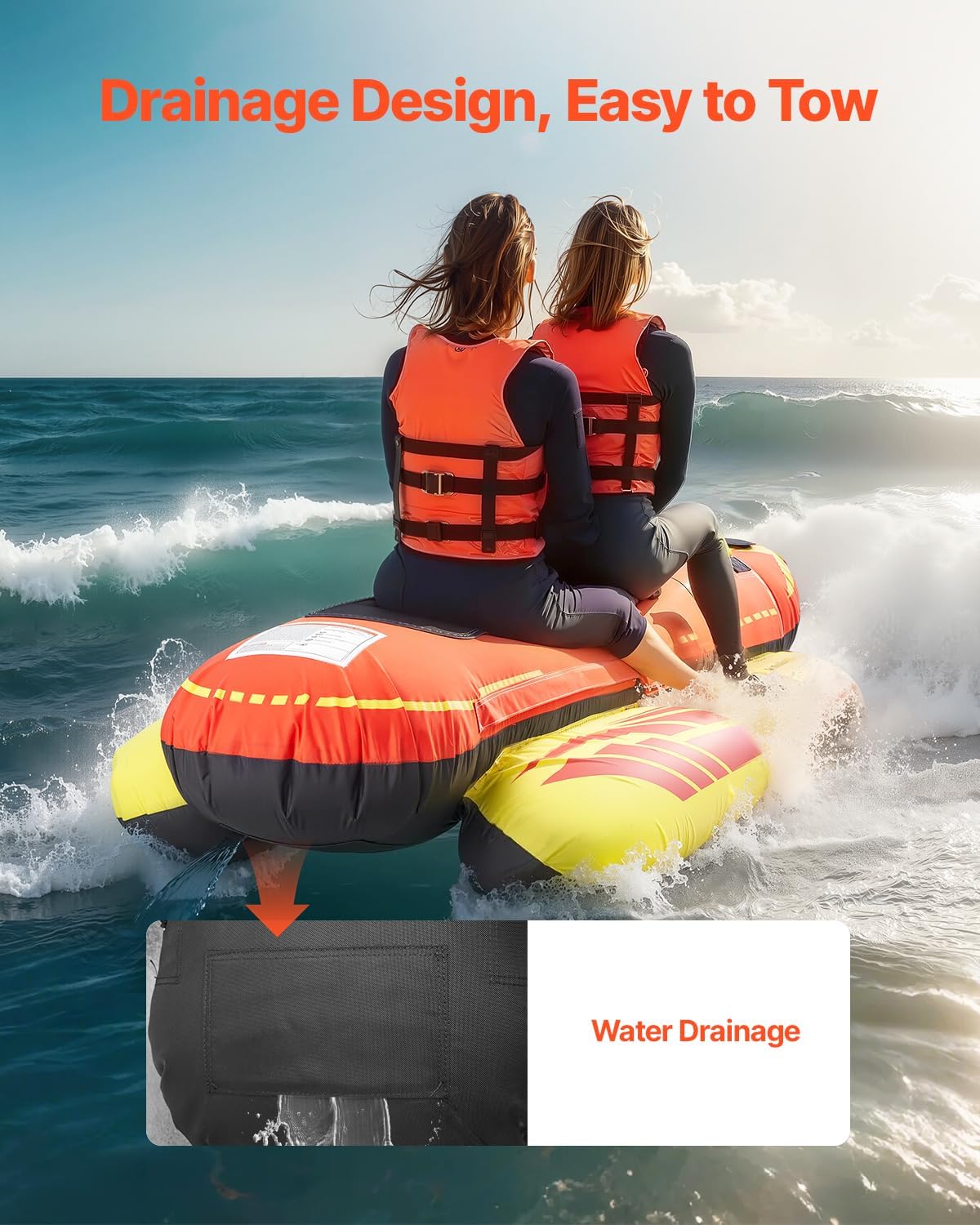 VEVOR Towable Tubes for Boating, 1-3 & 5 Riders Inflatable Boat Tubes, 510-850 lbs Capacity Water Sport Tubes with Full Nylon Cover, Padded Handles & Safety Valve (2 Sizes)