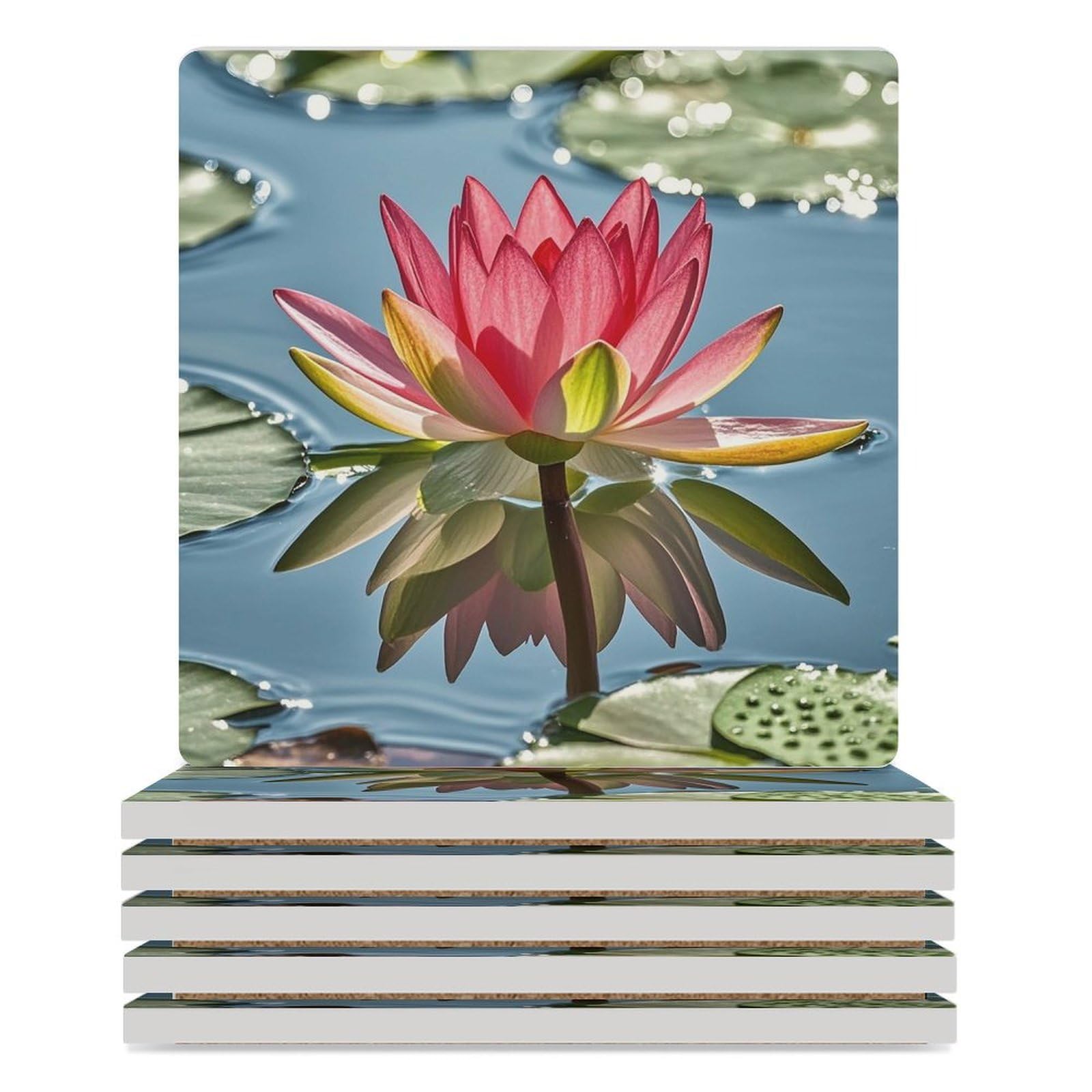 Dessous de verre en céramique lot de 6 cadeau déco fleur de lotus pour invités