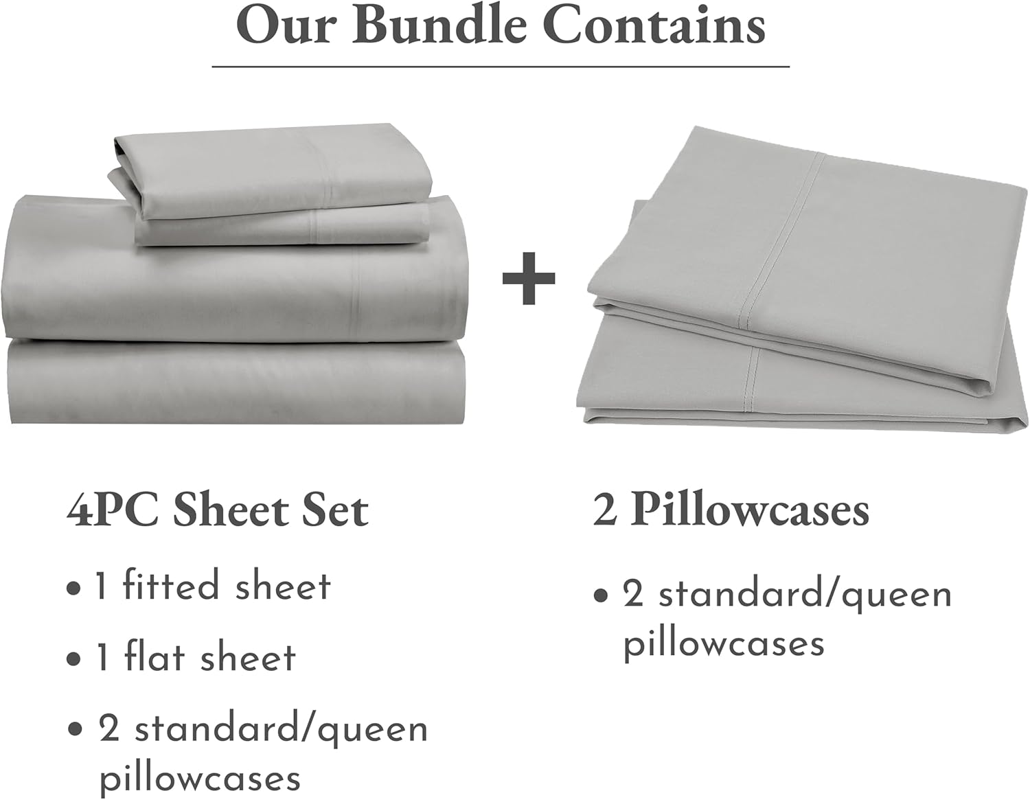 California Design Den Bedding Bundle - Queen Sheet Set with 4 Pillowcases, 100% Organic Cotton Percale (Light Grey)