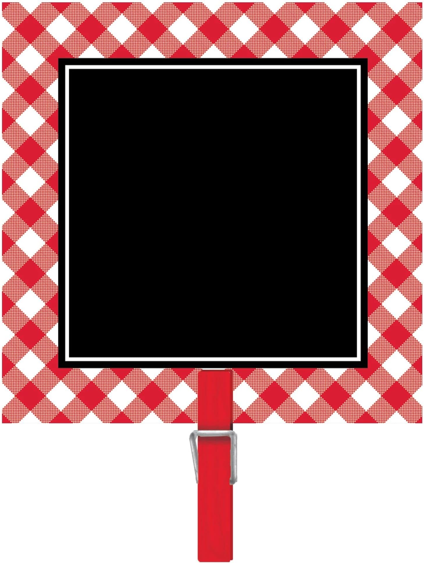 Amscan Picnic Party Chalkboard Clips - 3' x 3', Red Gingham, 8 Pcs