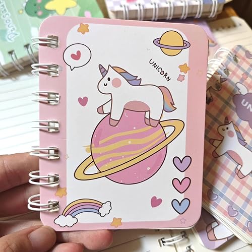 Miniatura 2 de 4 cuadernos pequeños en espiral tamaño A7, tamaño Kawaii, caricaturas, mini, bloc de notas en blanco, 80 hojas, 160 páginas para estudio, dibujo y