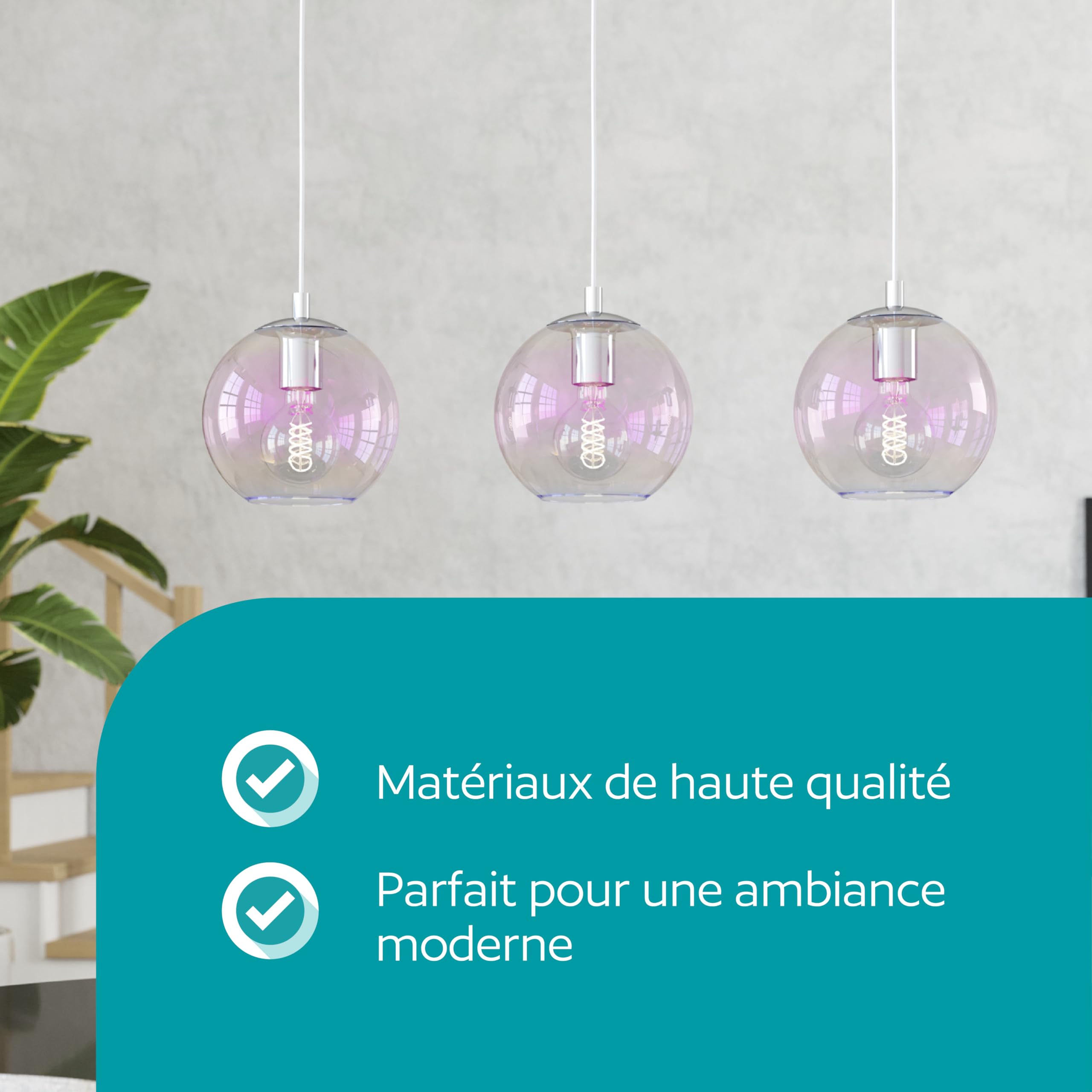 Eglo Suspension luminaire Ariscani 2, plafonnier suspendu irisé à 3 lampes