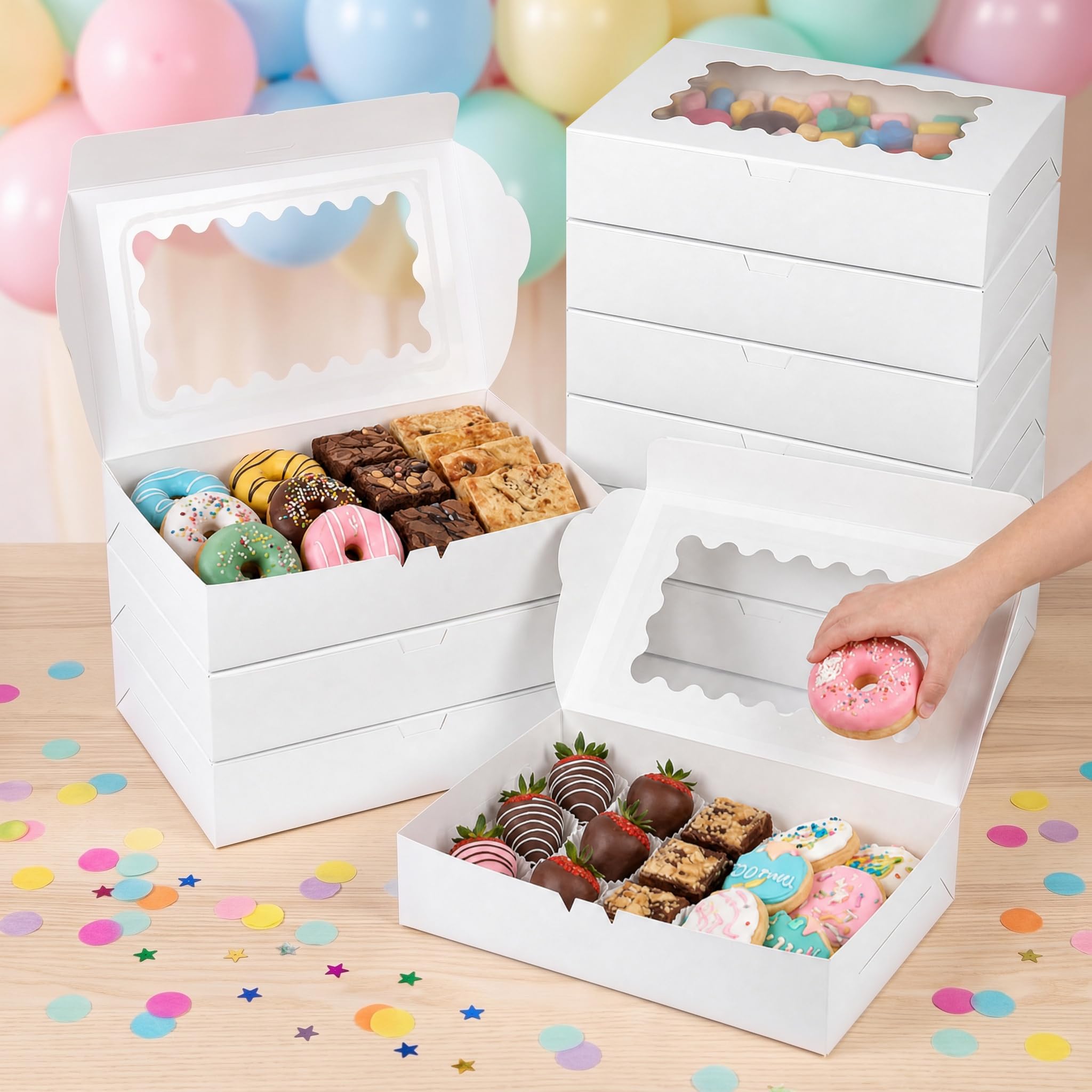 VGOODALL 20 scatole per biscotti con finestra, scatole bianche per dolci, dolci, torte, muffin, cioccolato, fragola, 30,5 x 20,3 x 6,3 cm