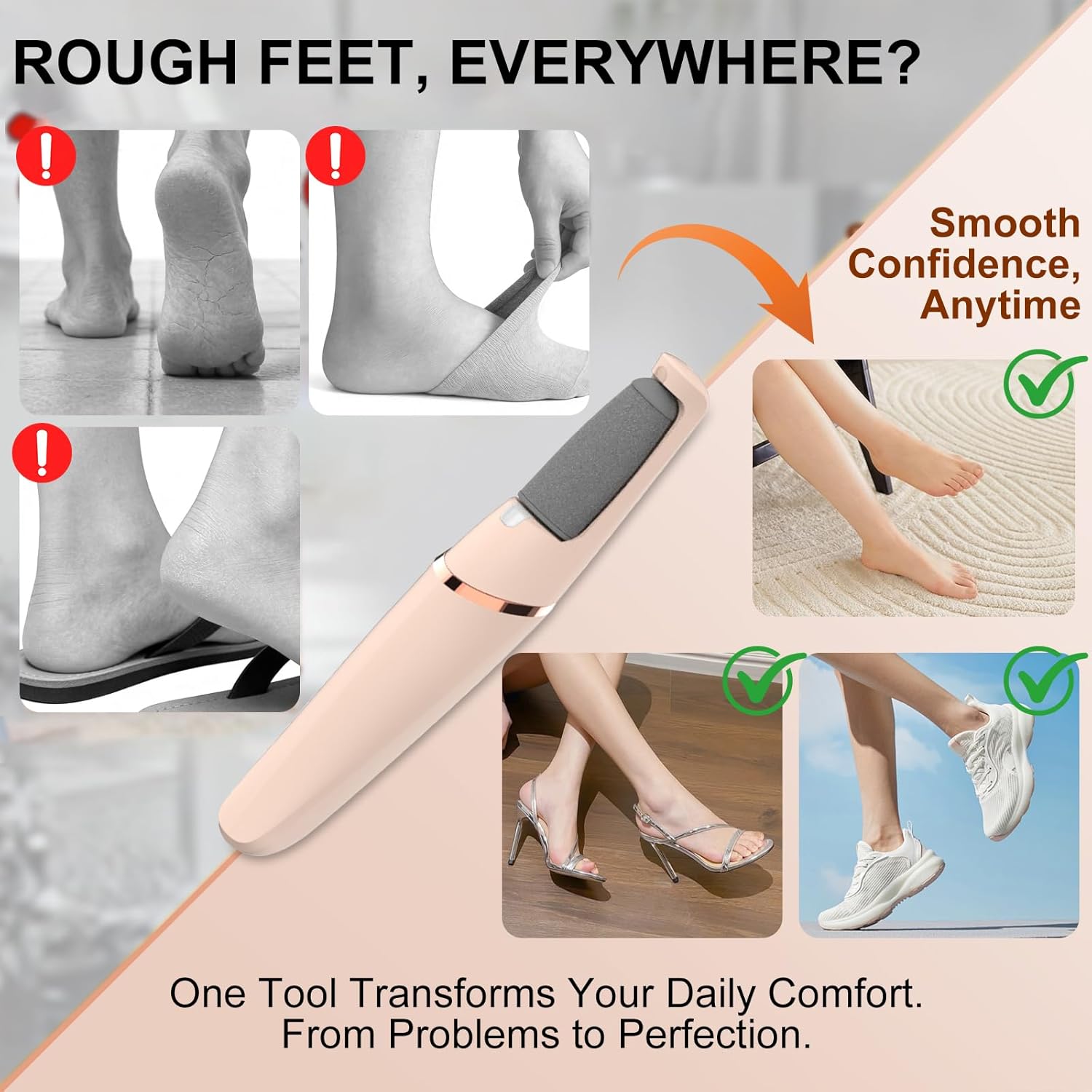 Electric Foot File, Callus Remover for Feet,Rechargeable Foot Pedicure Tool for Dry &Dead Cracked Skin,Professional Cordless Hard Skin Removal with 2 Durable Heads - Image 3
