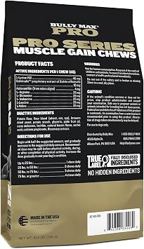 Bully Max 11-in-1 Dog Muscle Builder Power Chews - High Protein Muscle Gain Supplement with Amino Acids - Vet-Recommended for Puppy & Adult Canines, All Breeds & Ages - Made in USA - 75 Soft Chews